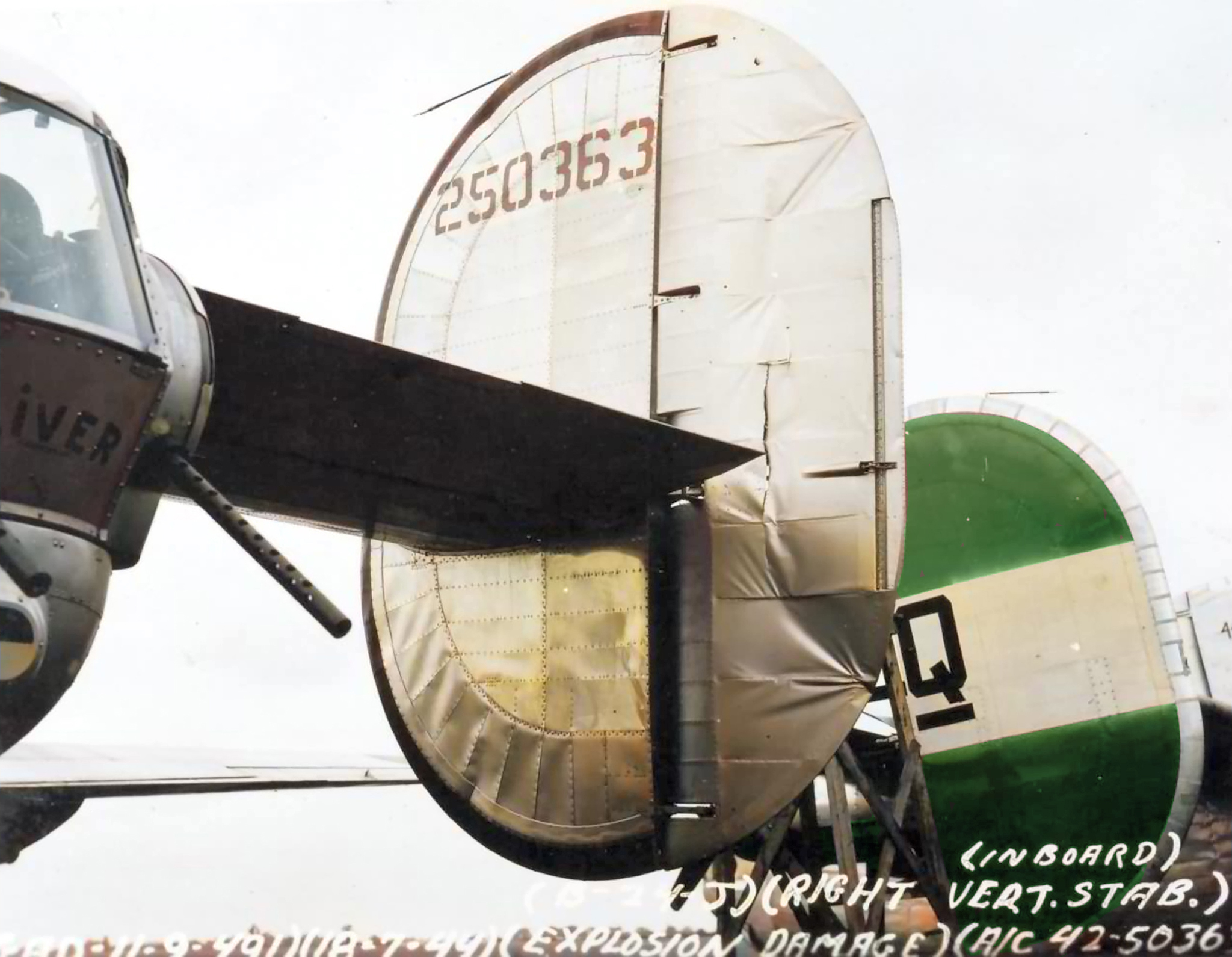 42-50363 B-24H Liberator 8AF 491BG853BS T8x named Section 8 damaged in the bomb dump explosion at Metfield England 15th July 1944 01
