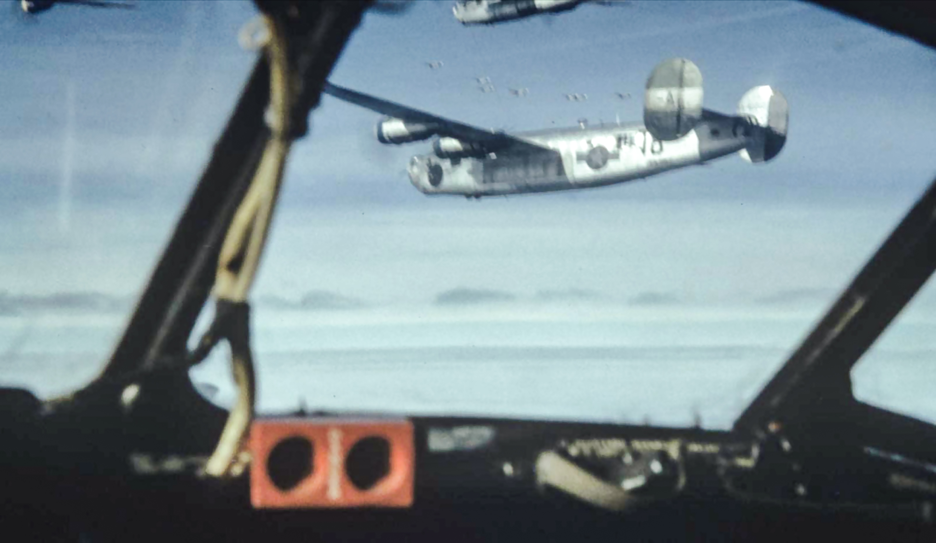 44-40202 B-24J Liberator 8AF 491BG853BS T8A Carousin' Cock in formation enroute to the drop zone FRE6876