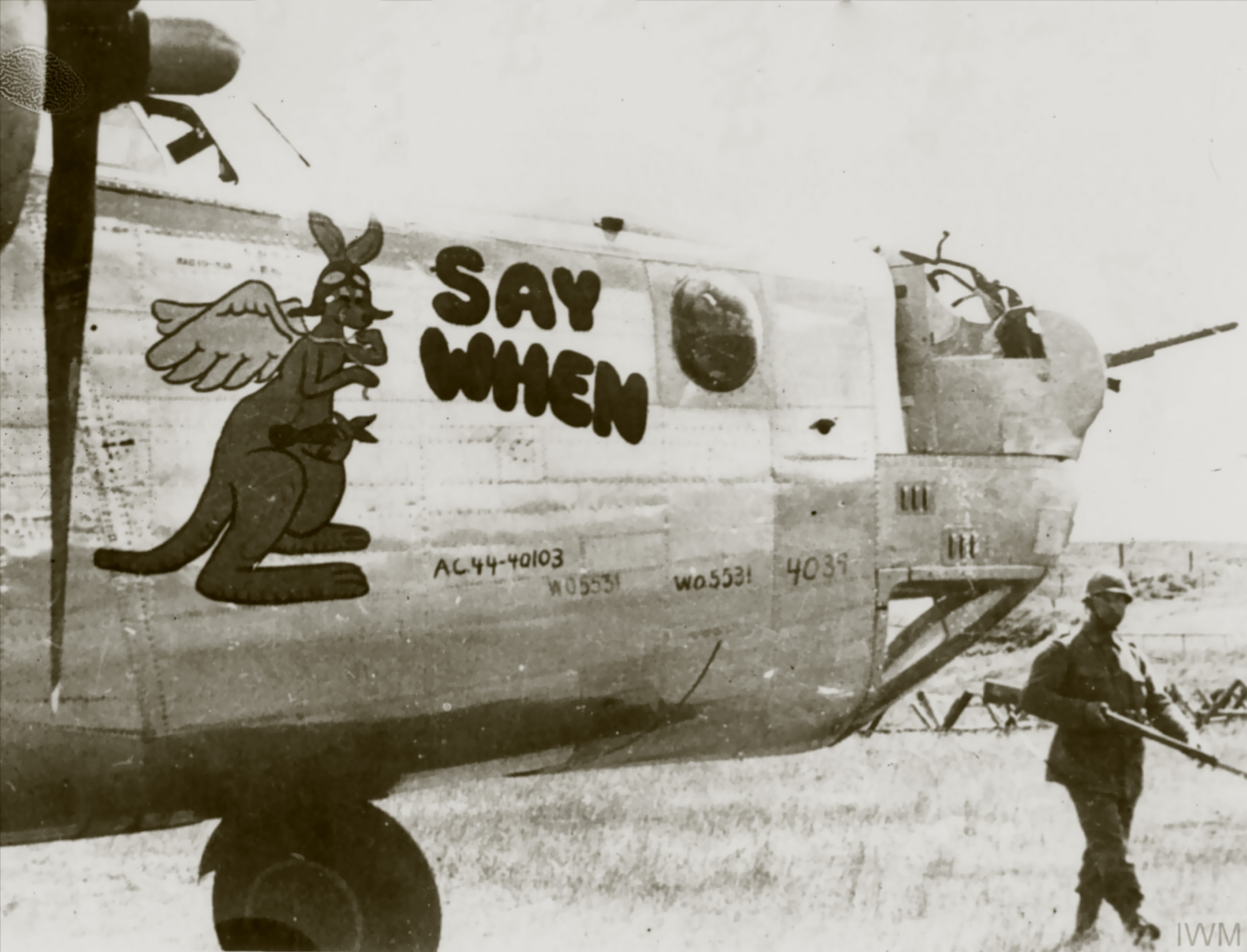 44-40103 B-24J Liberator 8AF 492BG858BS 9AM Say When in Malmo nose art right side Sweden 20th Jun 1944 FRE2128
