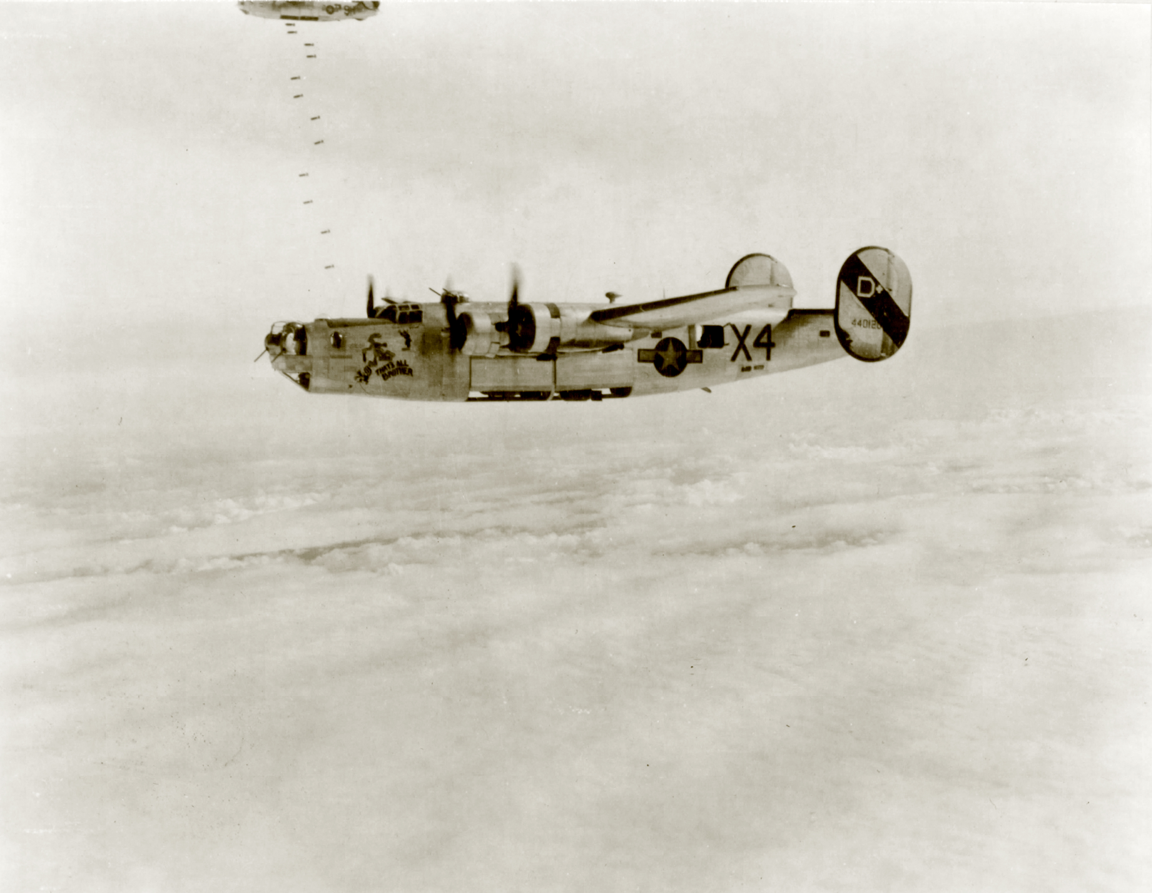 44-40120 B-24J Liberator 8AF 492BG859BS X4D That's All Brother over Saarbrucken Germany drop zone 01