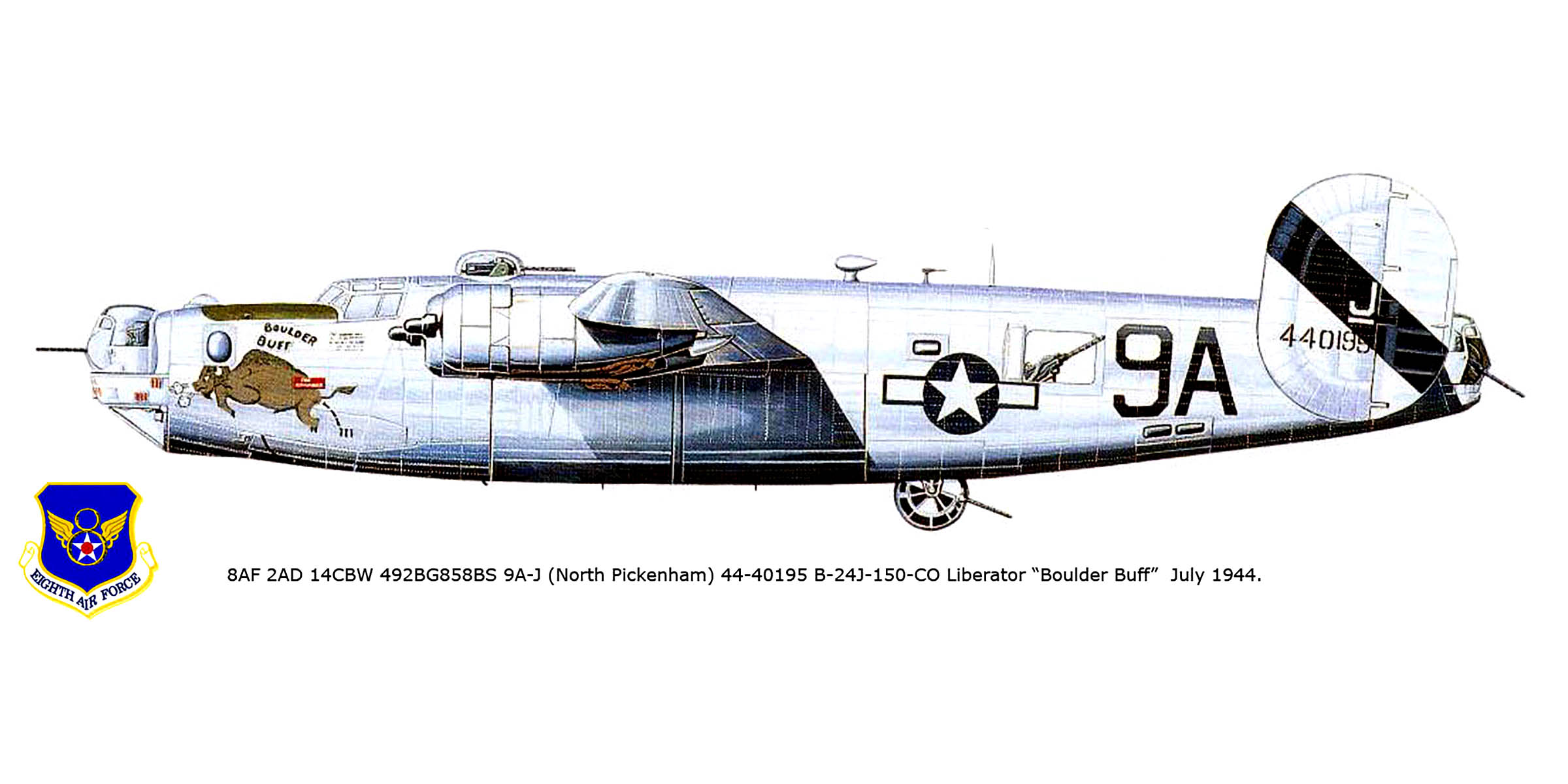 44-40195 B-24J Liberator 8AF 492BG858BS 9AJ North Pickenham July 1944 0A