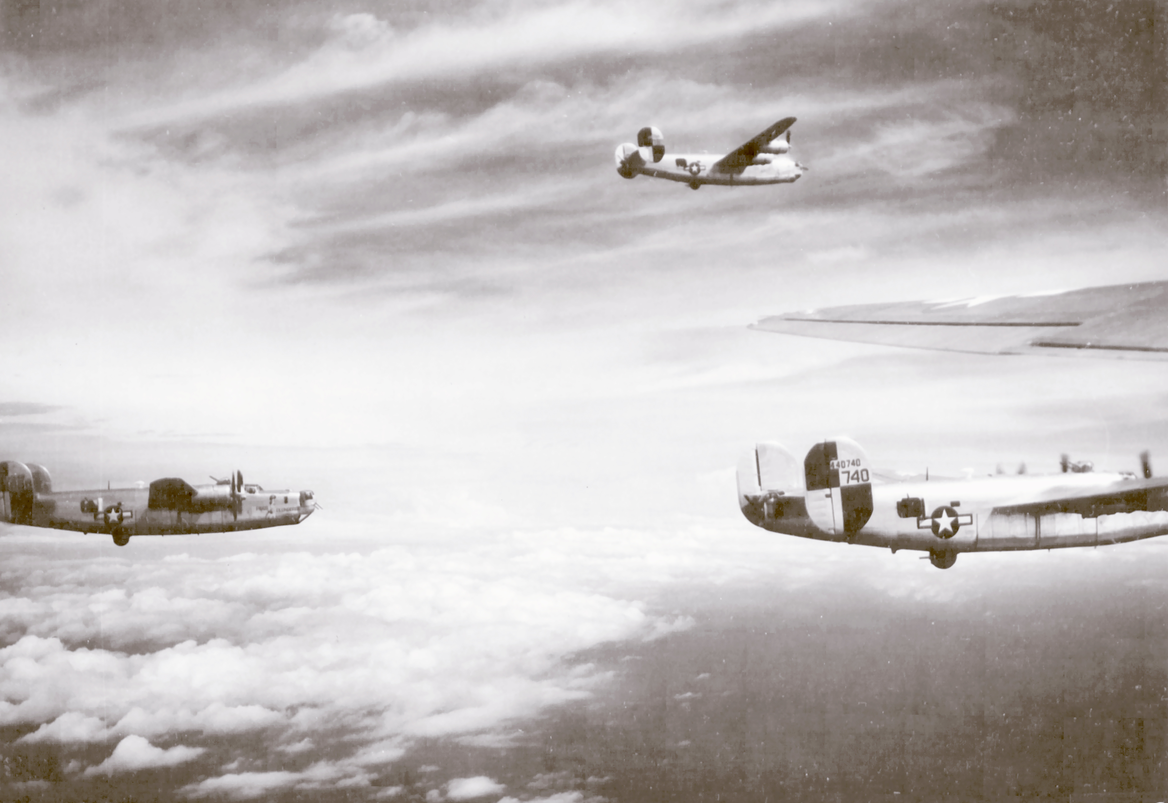 44-40668 B-24J Liberator 7AF 494BG865BS 668 Pious Plunderer in formation with 740 over Luzon Philippines 01