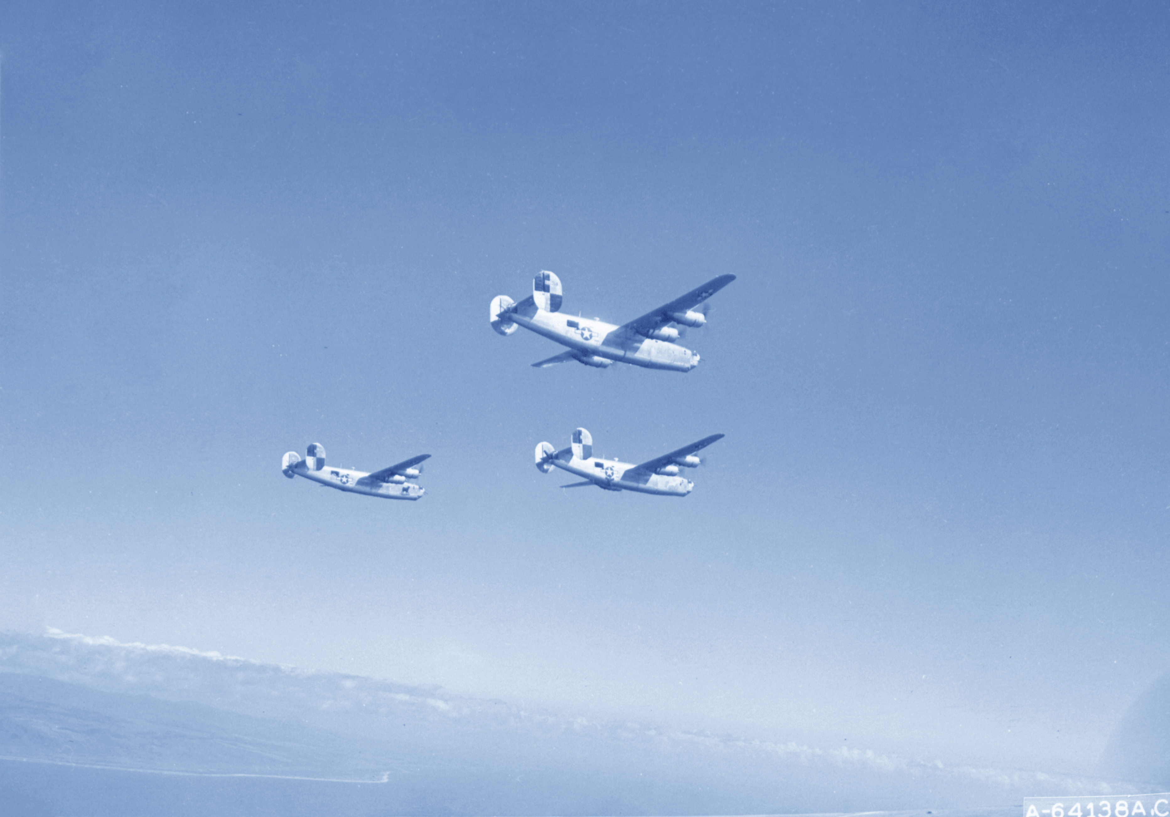 44-40760 B-24J Liberator 7AF 494BG867BS 760 Black Sheep in formation over Angaur Island Caroline Isls Oct 1944 NA1204