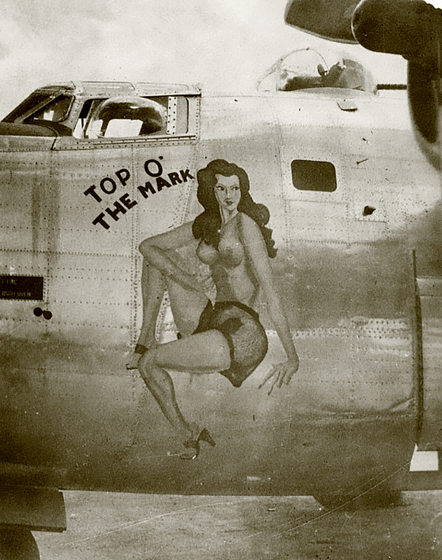 44-42245 B-24M Liberator 7AF 13AF FEAF 5BG23BS Top o' the Mark nose art left side SOPAC 1945 01