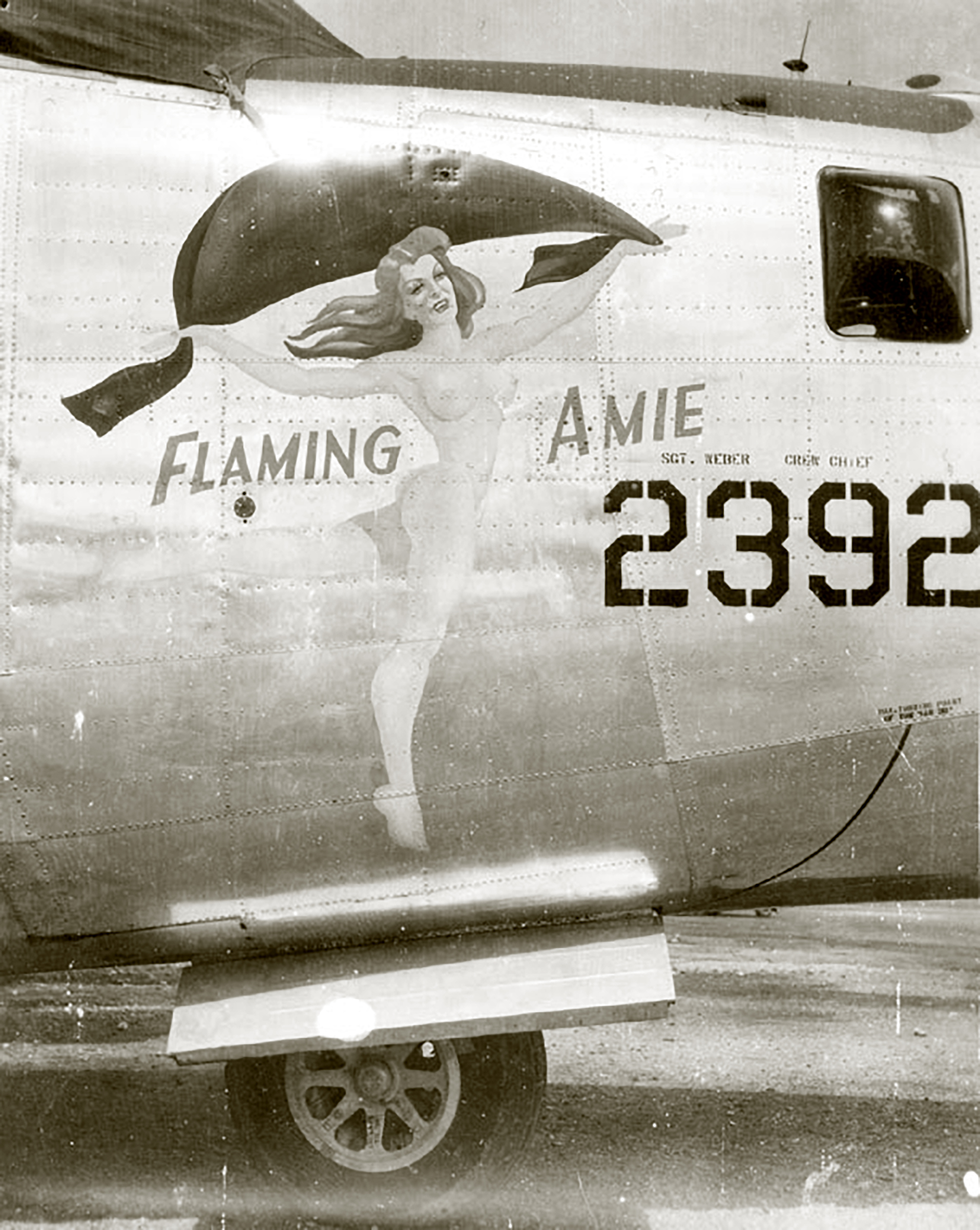 44-42392 B-24M Liberator 7AF 13AF FEAF 5BG Flaming Amie nose art right side SOPAC 01