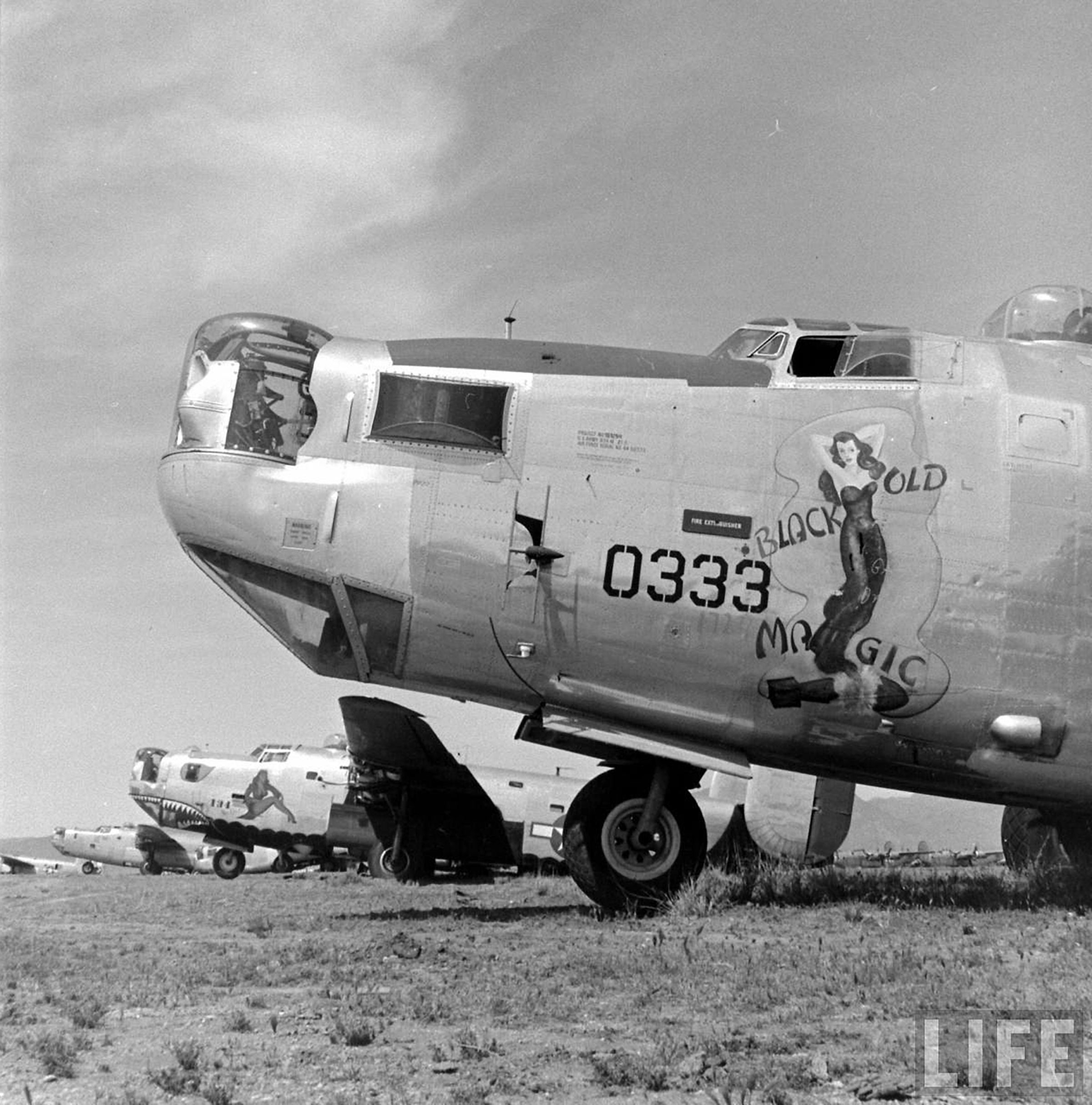 44-50333 B-24M Liberator 7AF 13AF FEAF 5BG31BS Old Black Magic nose art left side Kingman No.4 USA April 1947
