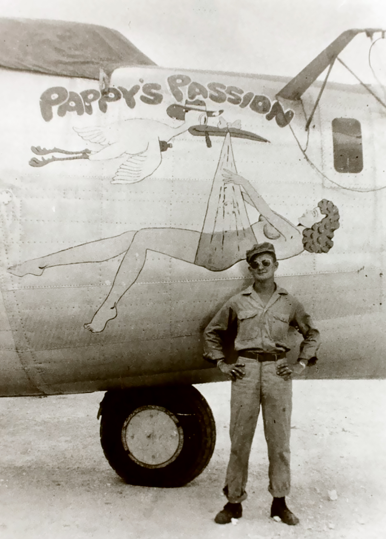 42-100222 B-24J Liberator 5AF 90BG319BS Pappy's Passion nose art right side 02