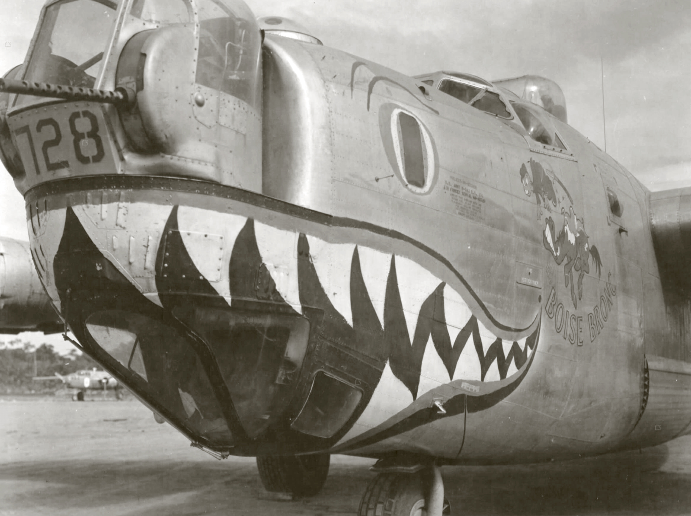 44-40728 B-24J Liberator 5AF 90BG320BS Boise Bronc nose art left side at Palawan 29th July 1945 02