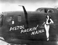 Asisbiz 42 40954 B 24D Liberator 5AF 90BG321BS Pistol Packin' Mama nose art left side 01