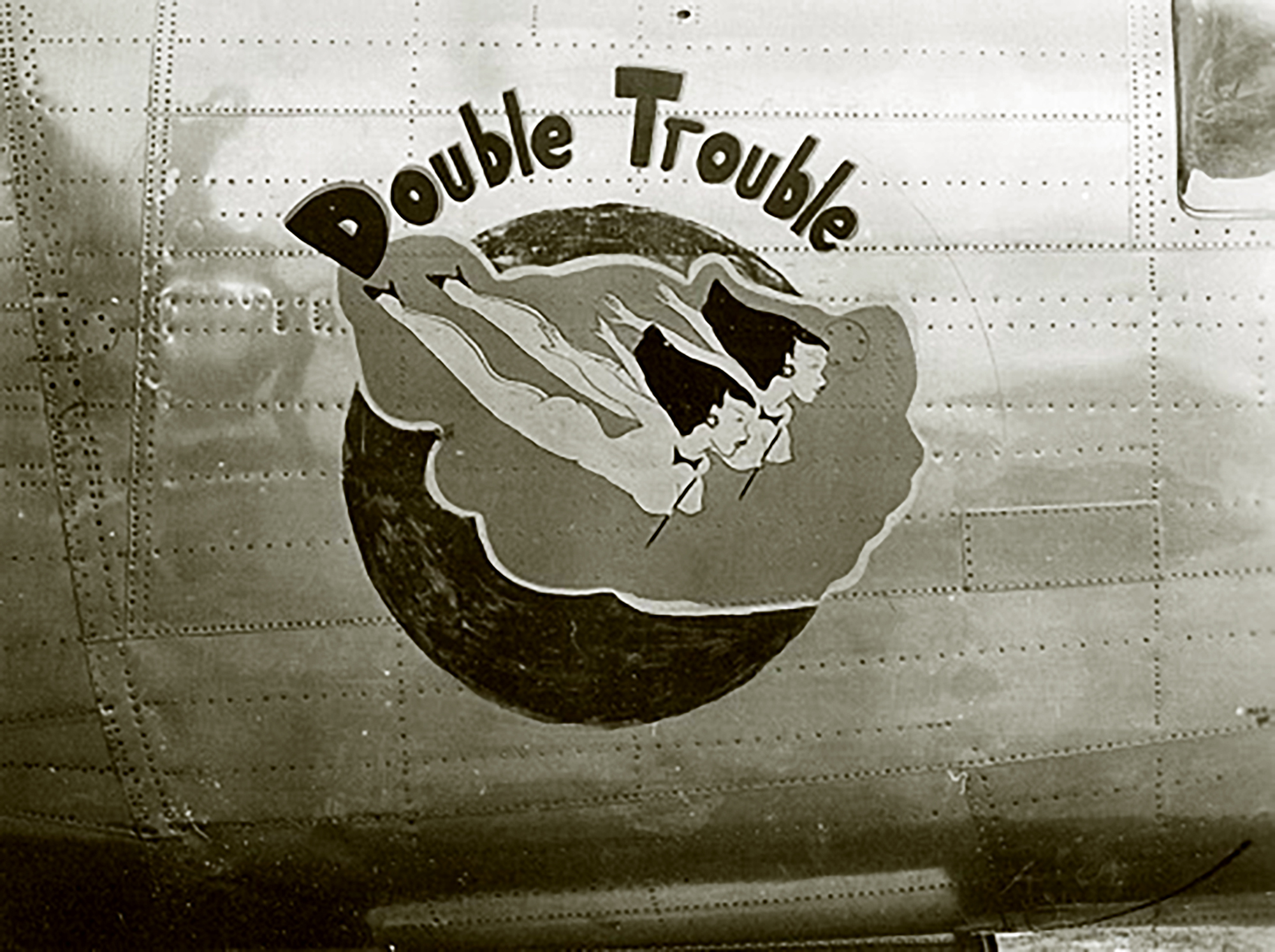 44-40989 B-24J Liberator 10AF 7BG493BS 55 Double Trouble nose art right side CBI 03