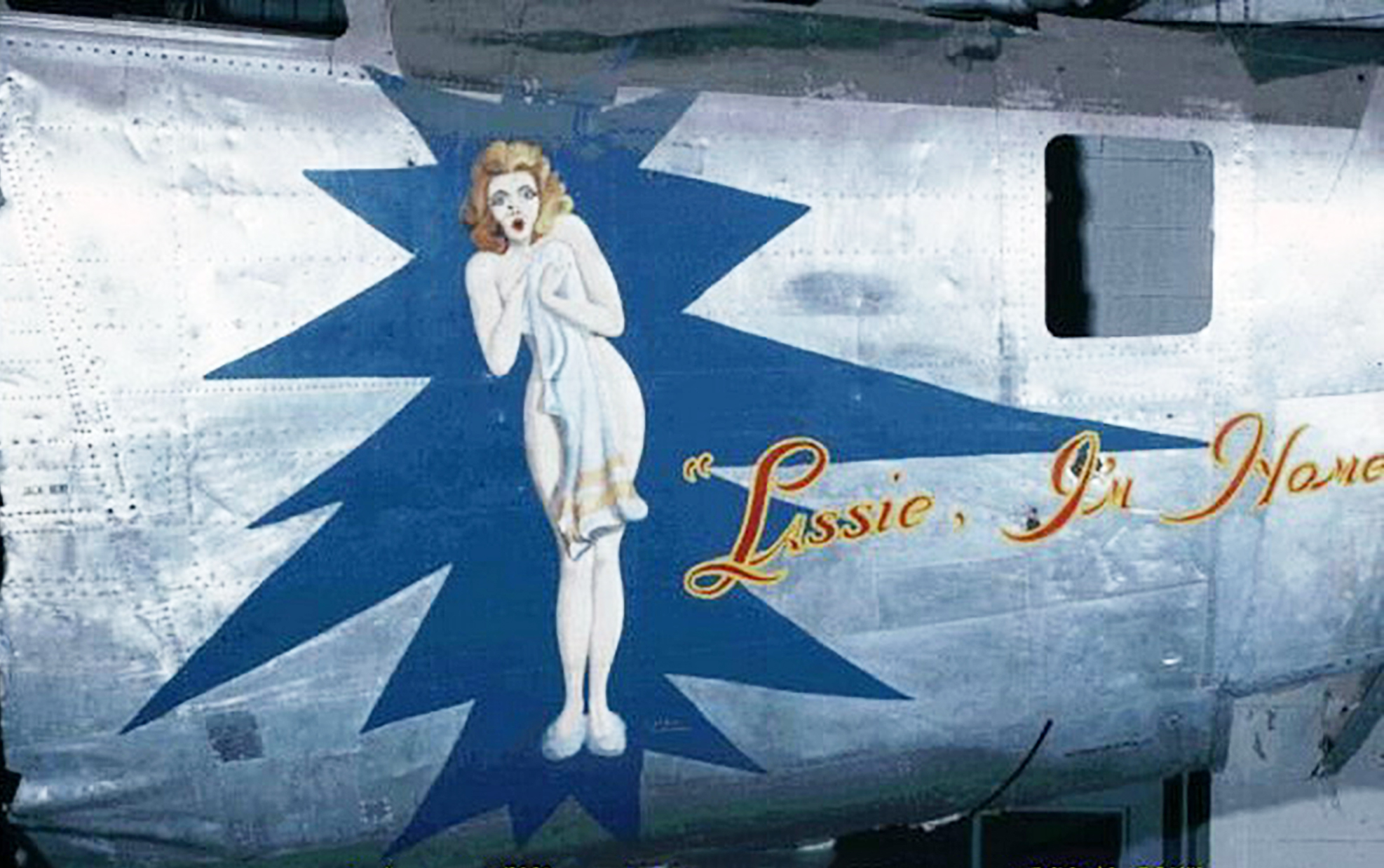 44-4xxxx B-24L Liberator 10AF 7BG436BS Lassie I'm Home nose art right side CBI 01