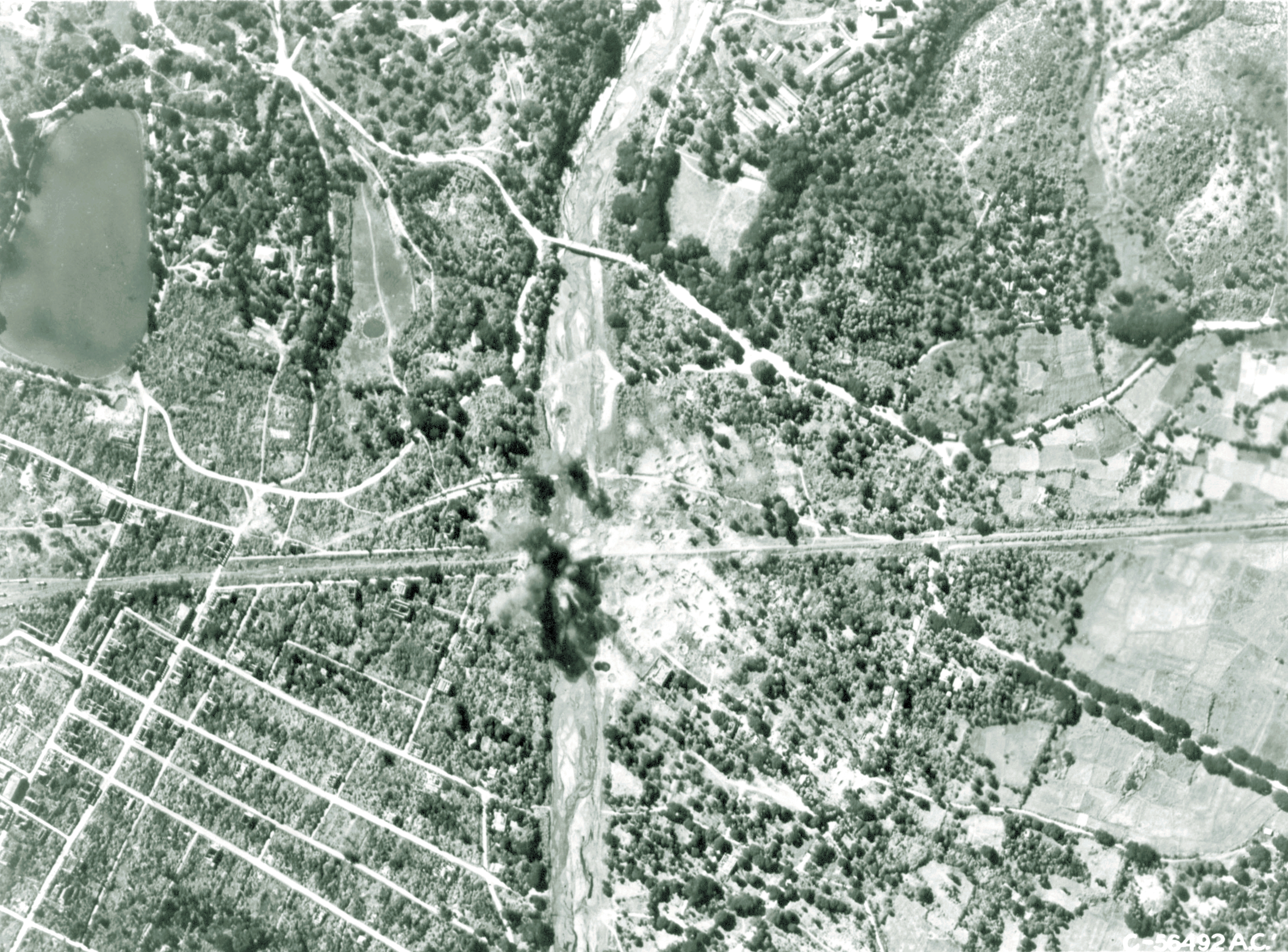 Target 10AF 7BG B-24 Liberators hit the railroad yards at Pyinmana Burma NA727