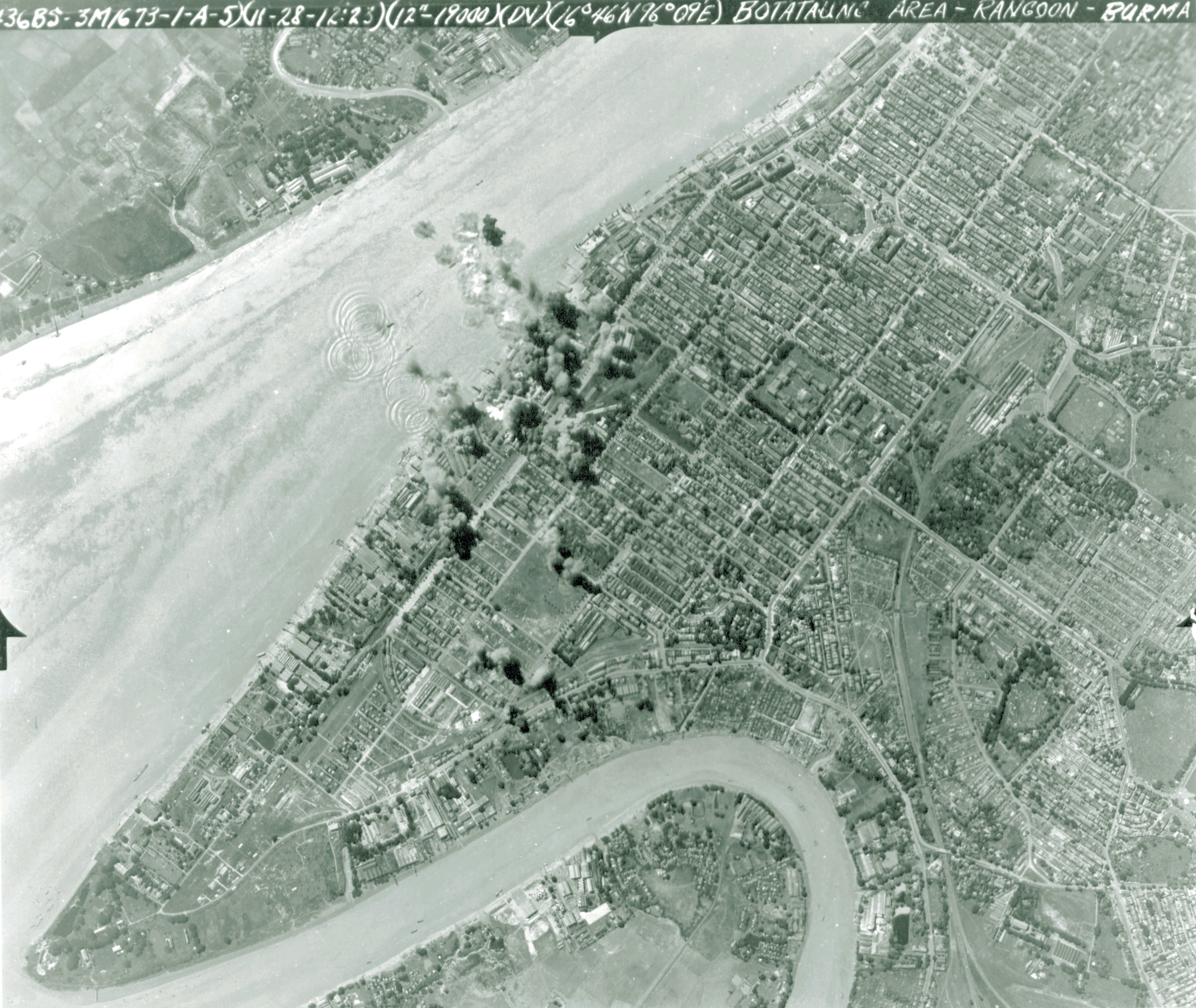 Target 10AF 7BG436BS B-24 Liberators hit the Botataung Area at Rangoon Burma 28th Nov 1943 NA735