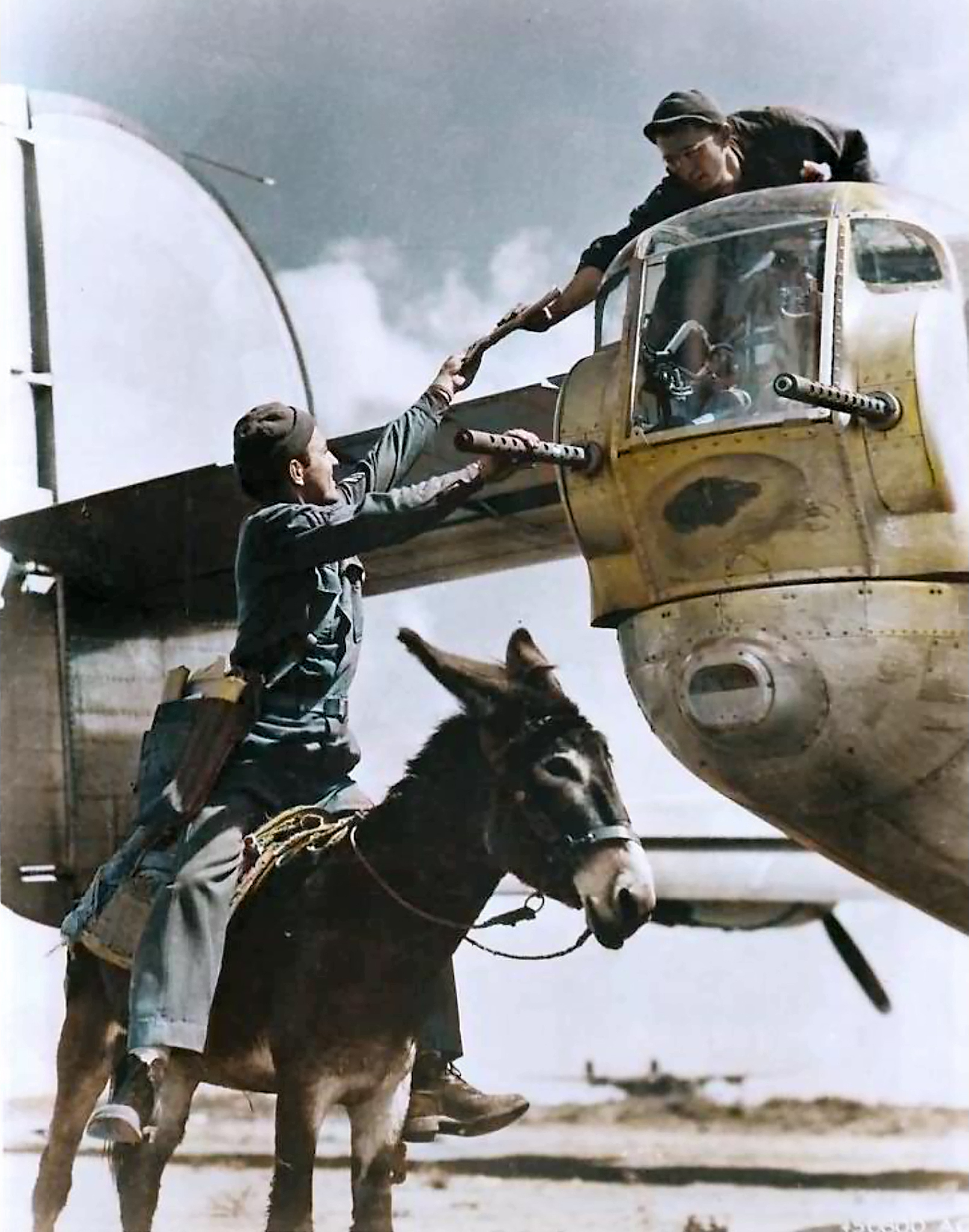 Mail Clerk of 15th Air Force delivers mail on the back of a Donkey 1944 ASC1