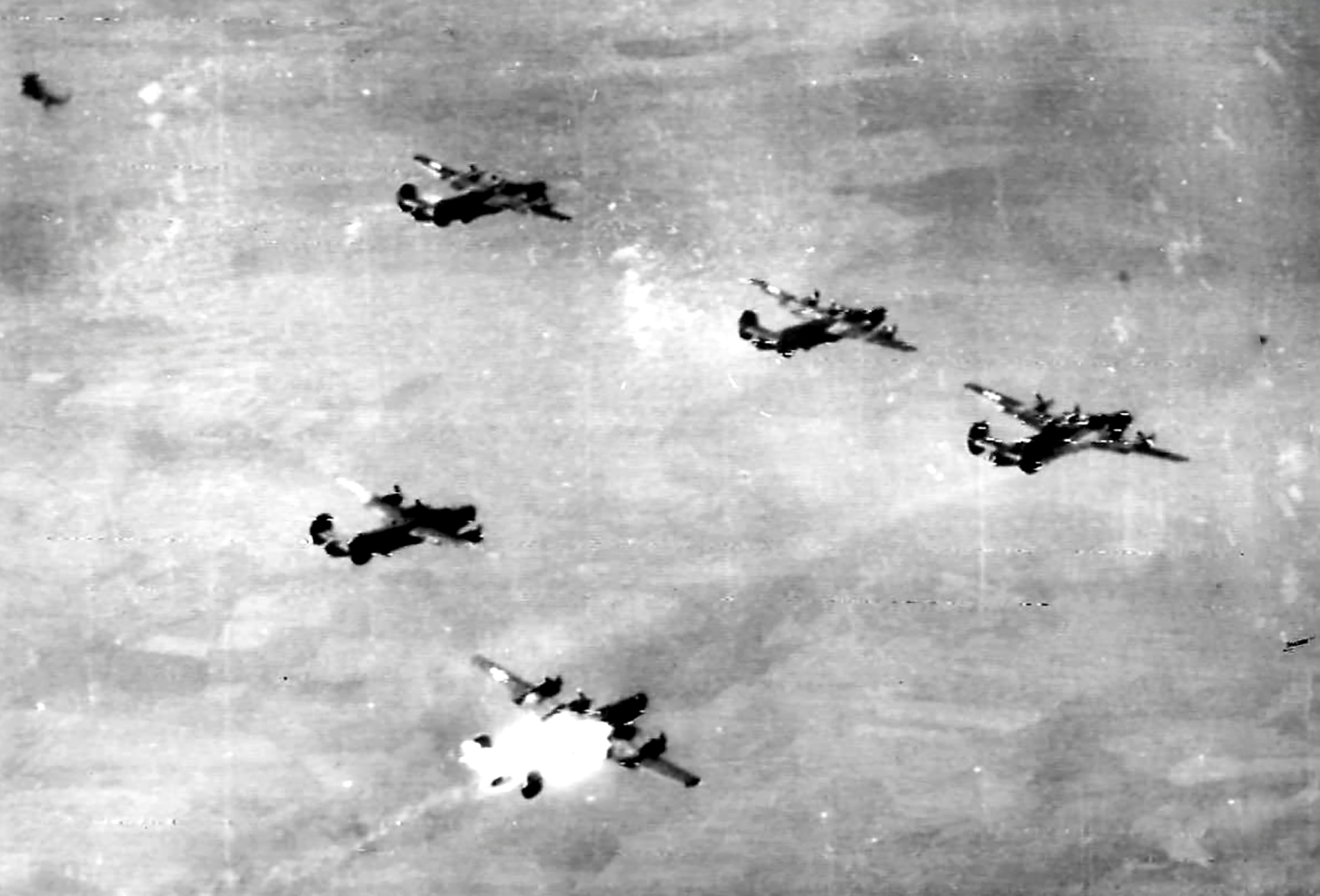 Target 15th Air Force 55BW B-24 Liberator over Oil Refinery at Blechhammer with one aircraft hit by flak 7th August 1944 01