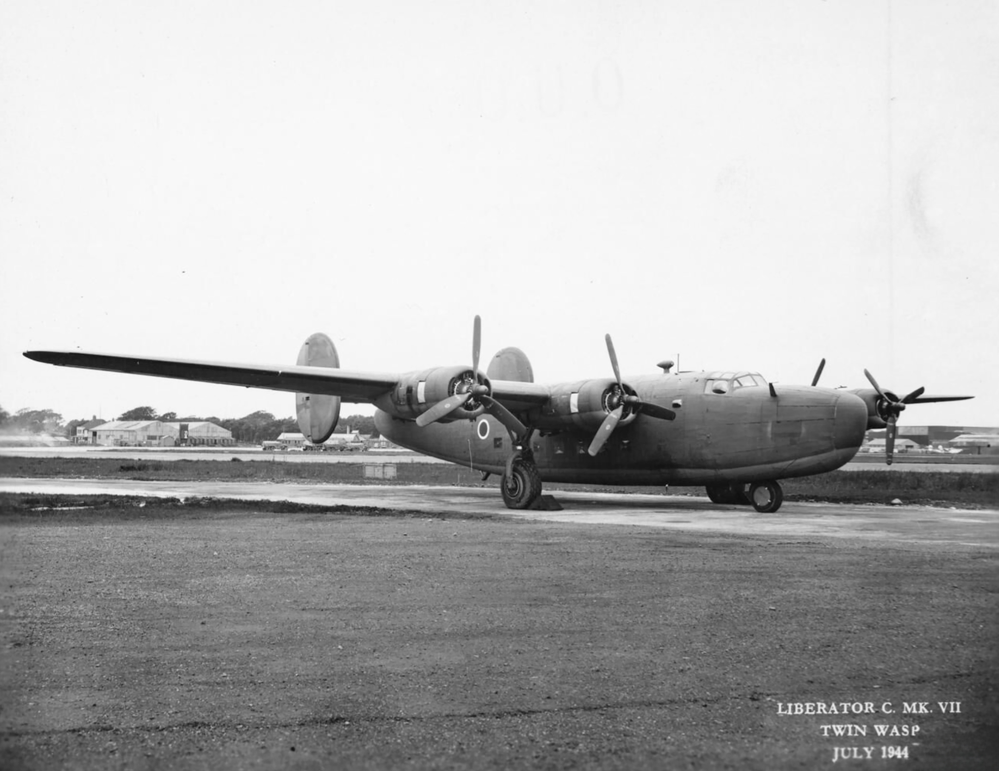 FMS Liberator CVII RAF 511Sqn and 232Sqn EW615 ex C 87 44 39223 at Prestwick Ayrshire after its delivery flight July 1944 IWM