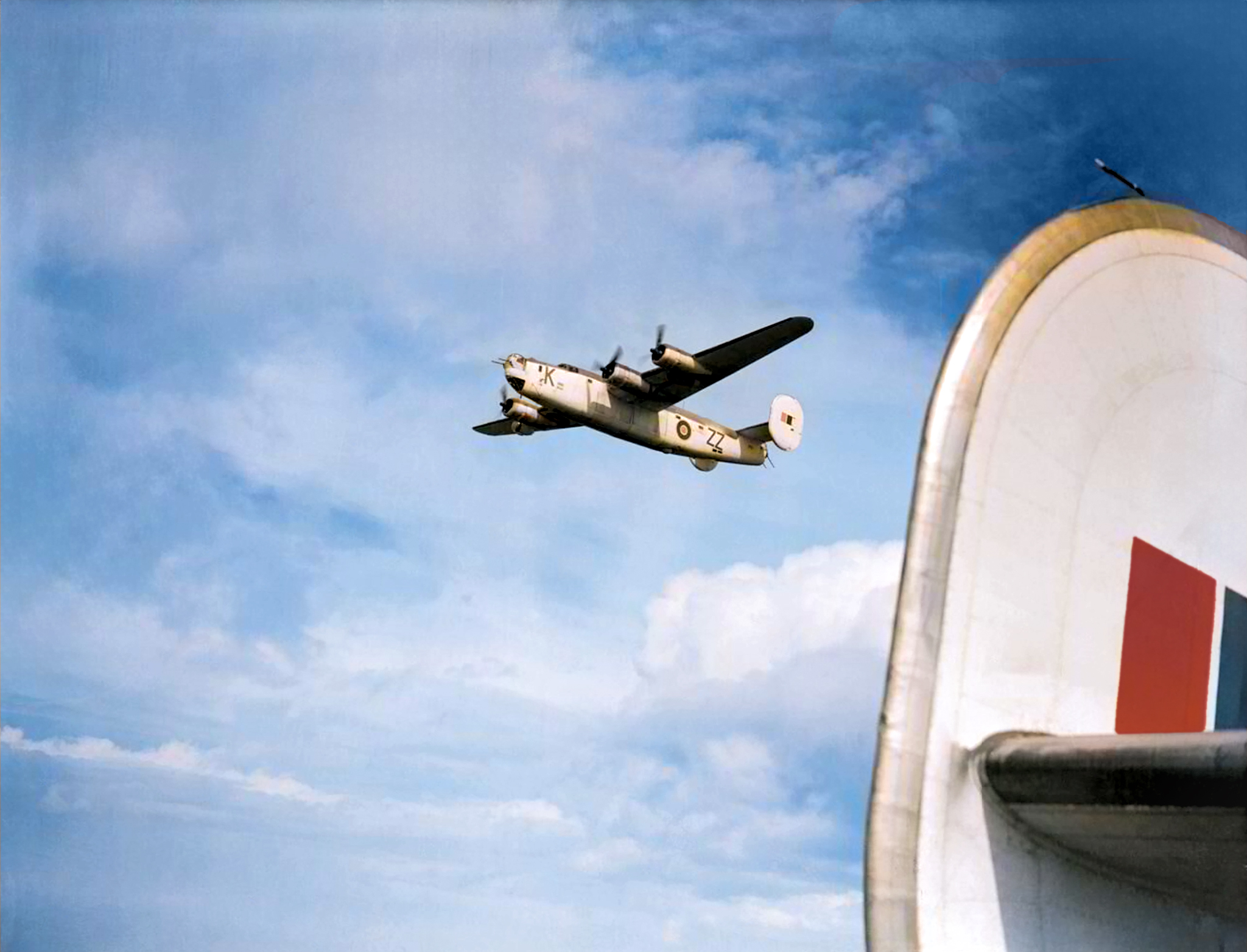 FMS Liberator GRVI RAF 220Sqn ZZK KG869 on patrol and fitted with a Leigh Light fitted under the starboard wing based at Lagens Azores IWM