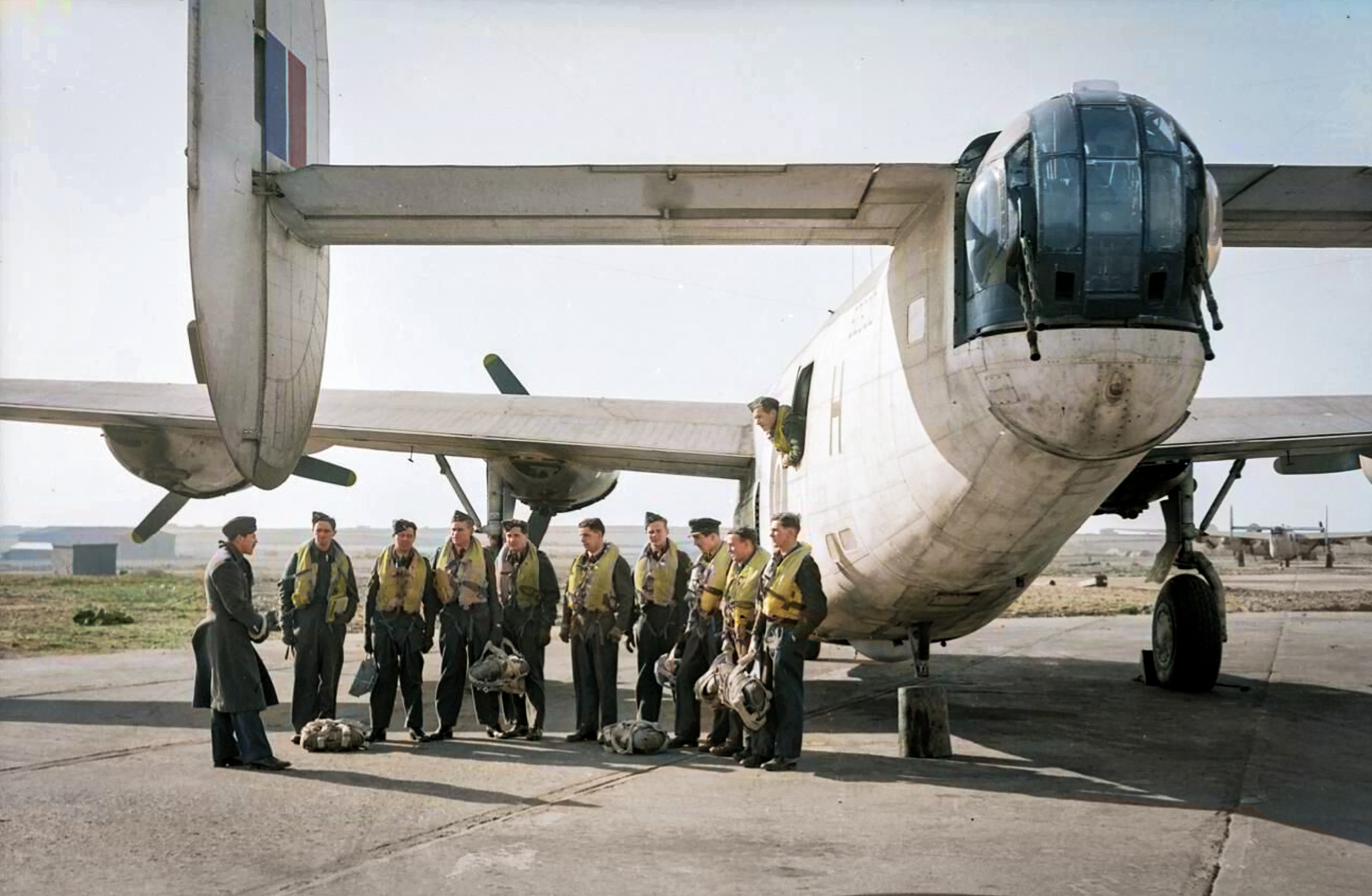 FMS Liberator V RAF 53Sqn H about to set off on an anti submarine patrol with Boulton Paul rear turret based at St Eval 26th Feb 1944 CH12366