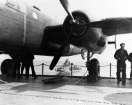 Asisbiz B 25B bombers parked on the flight deck of USS Hornet (CV 8) while en route to the raid's takeoff point NH53291