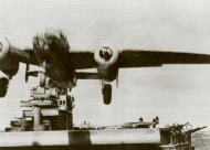 Asisbiz Doolittle Raid 40 2344 B 25 Mitchells LtCol Jimmy Doolittle taking off from USS Hornet in heavy seas 18th April 1942 020807b