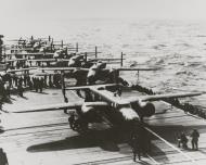 Asisbiz Doolittle Raid B 25 Mitchells preparing to take off from USS Hornet 18th April 1942 NH53420