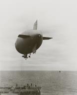 Asisbiz Navy blimp L 8 approaches USS Hornet (CV 8) to deliver parts for the mission's B 25B aircraft NH53294