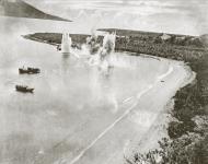 Asisbiz B 25 Mitchells attacking IJN coastal vessels at Hansa Bay Madang New Guinea 14th Sep 1943 01