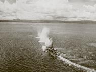 Asisbiz B 25 Mitchells skip bomb a Japanese Corvette 0ff New Britain near Rabaul 6th Jan 1944 01