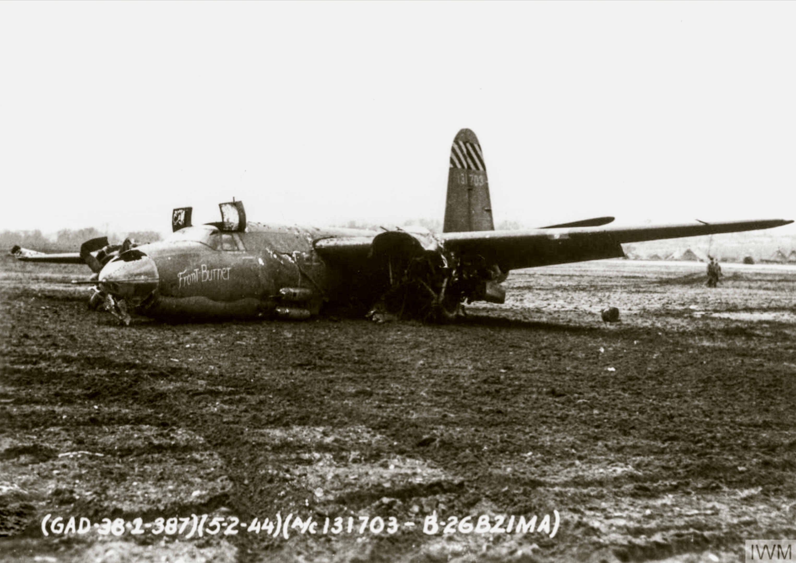 41 31703 B 26B Marauder 8AF 387BG559BS TQF Front Burner belly in after flak damage 5th Feb 1944 FRE8607