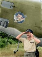 Asisbiz Aircrew RAAF Wing Commander WG Leer in front of his caricature Milne Bay PNG 1st Aug 1943 01