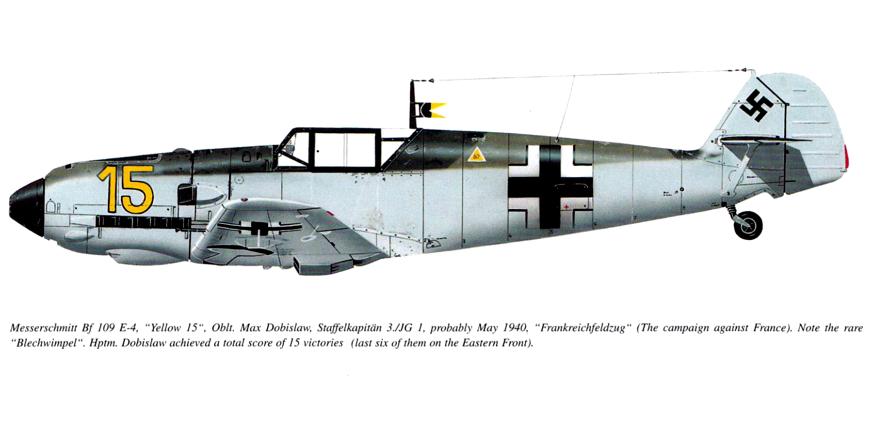 Messerschmitt Bf 109E4 3.JG1 Yellow 15 Stafellkaptain Max Dobislaw Battle of France May 1940 0A