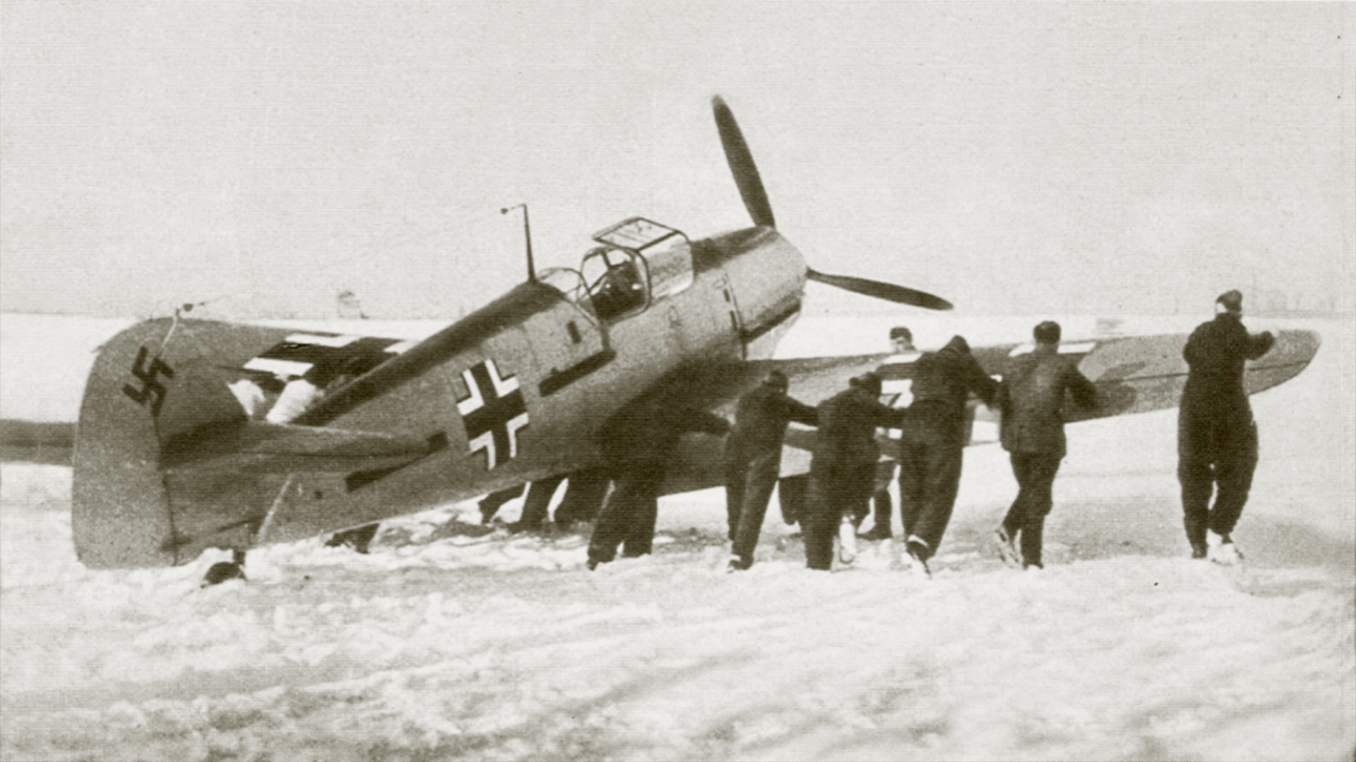 Messerschmitt Bf 109E1 Stab JG2 bogged down in snow Zerbst Saxony Anhalt Germany 1939 40 01