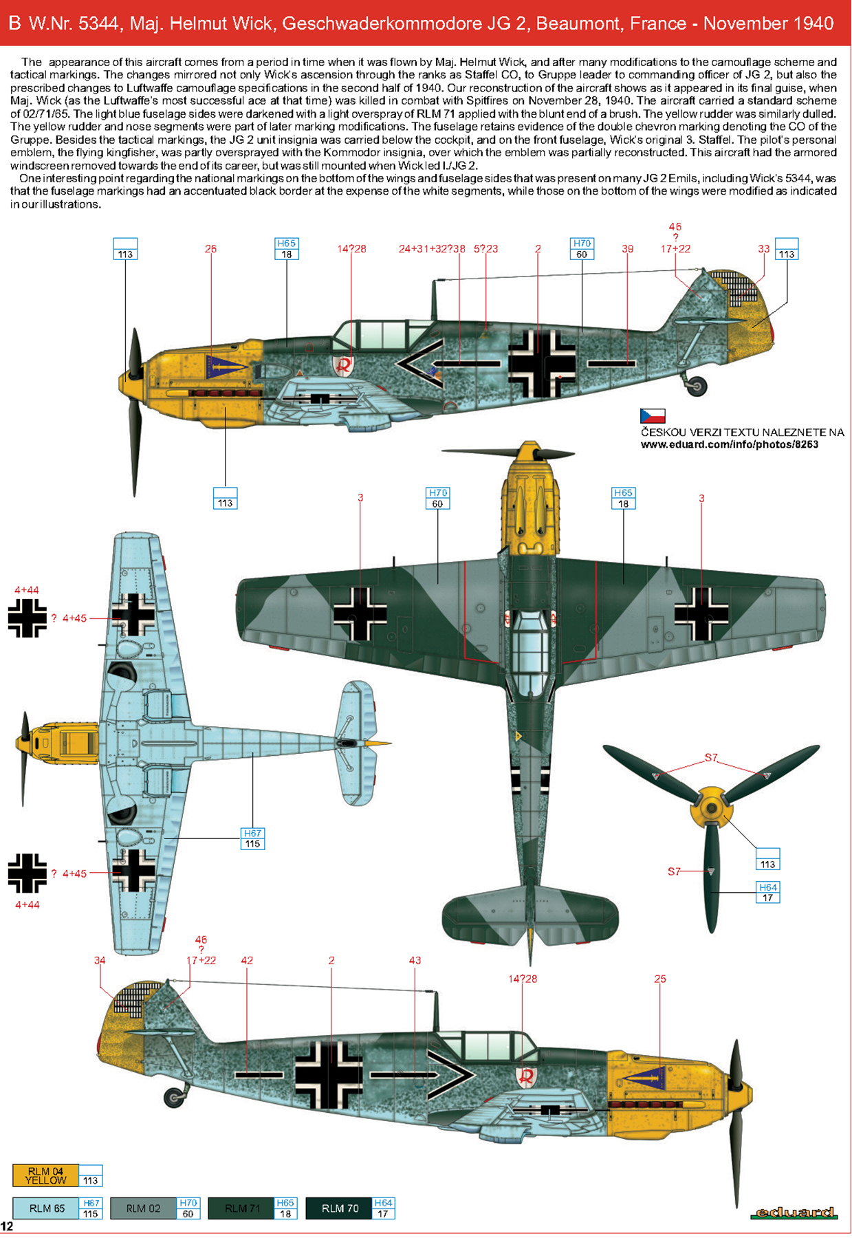 Messerschmitt Bf 109E4 Geschwader Stab JG2 Helmut Wick WNr 5344 France 1940 0D