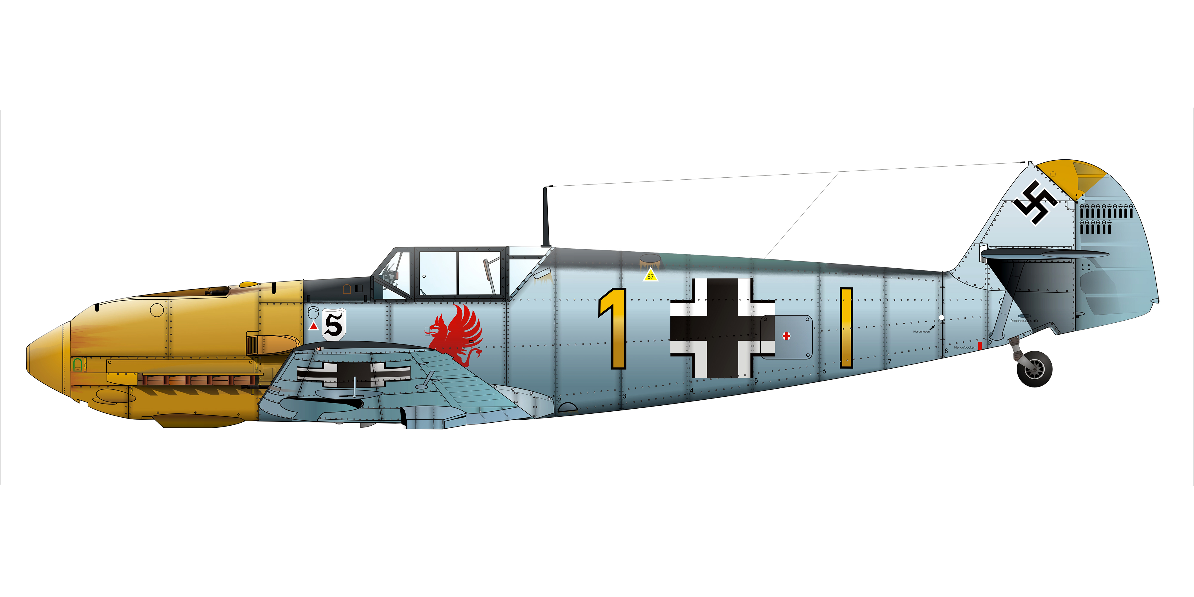 Messerschmitt Bf 109E4 9.JG26 Yellow 1 Gerhardt Schopfel Calais France Aug 1940 0A