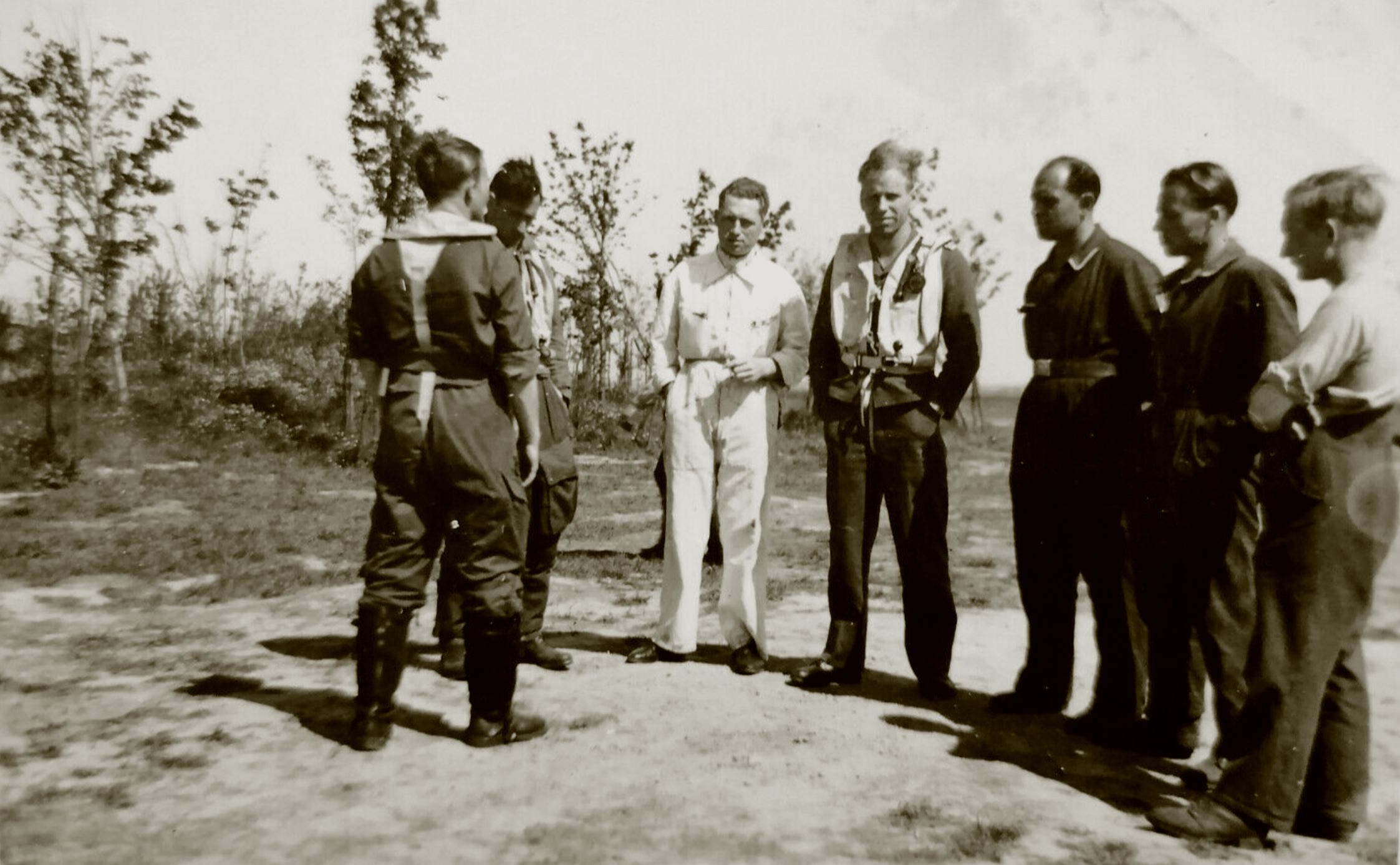 Aircrew Luftwaffe JG26 pilots left Heinz Gerhard Vogt and center right Adolf Glunz 1944 ebay 01