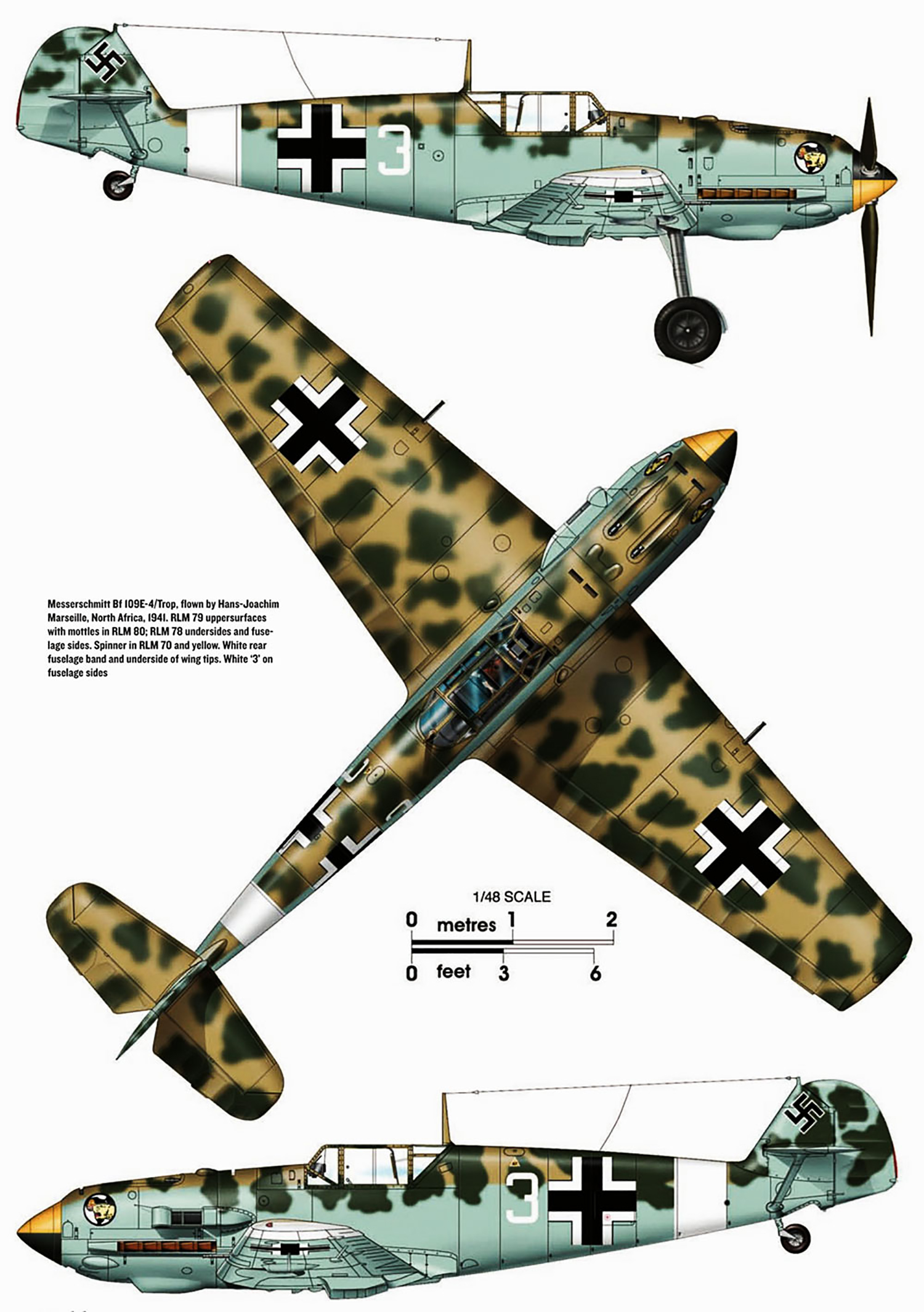 Messerschmitt Bf 109E4Trop 1.JG27 White 3 Hans Joachim Marseille Libya 1941 0A