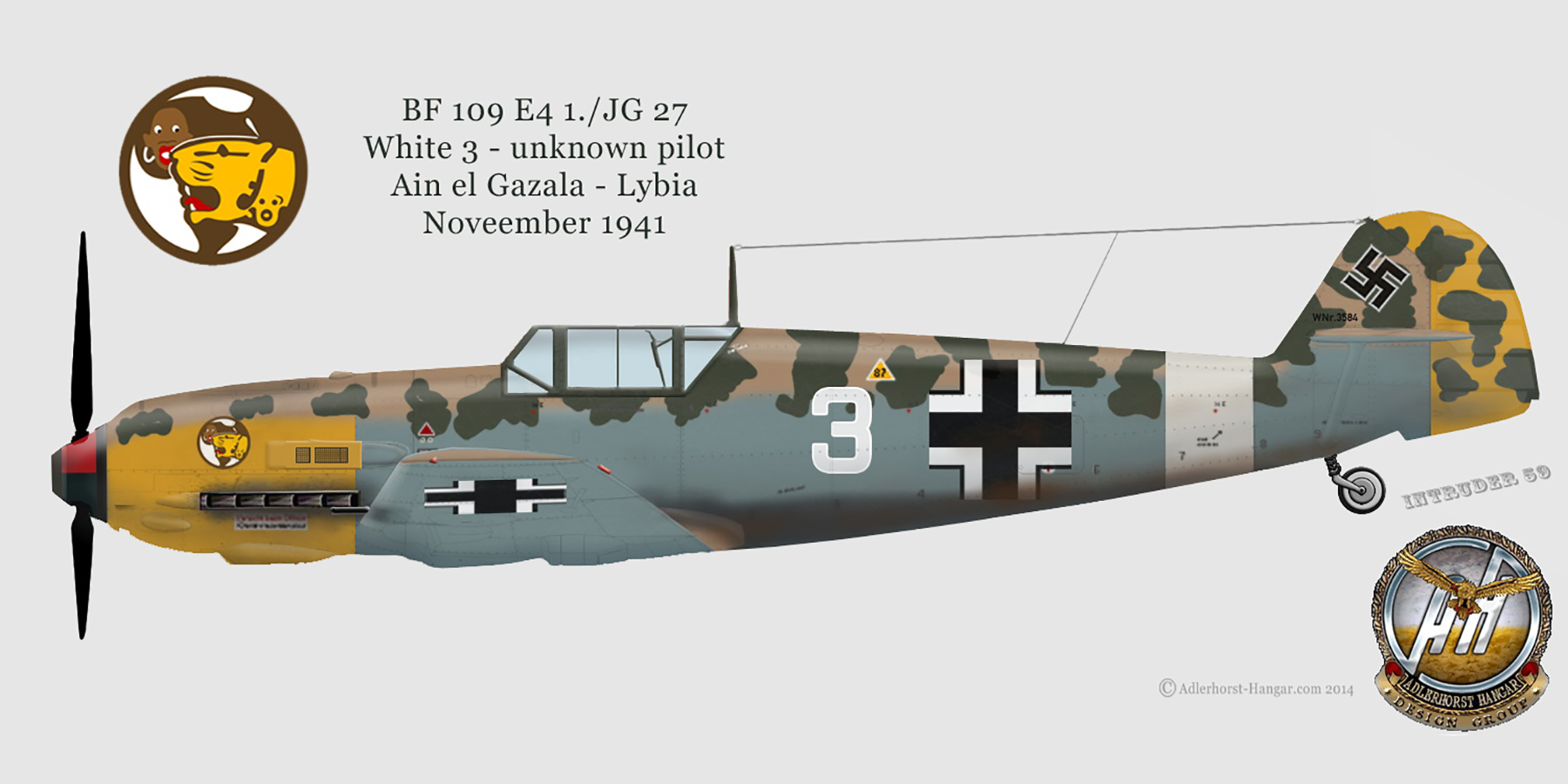 Messerschmitt Bf 109E7Trop 1.JG27 White 3 unknown pilot Ain el Gazala Lybia Nov 1941 0A