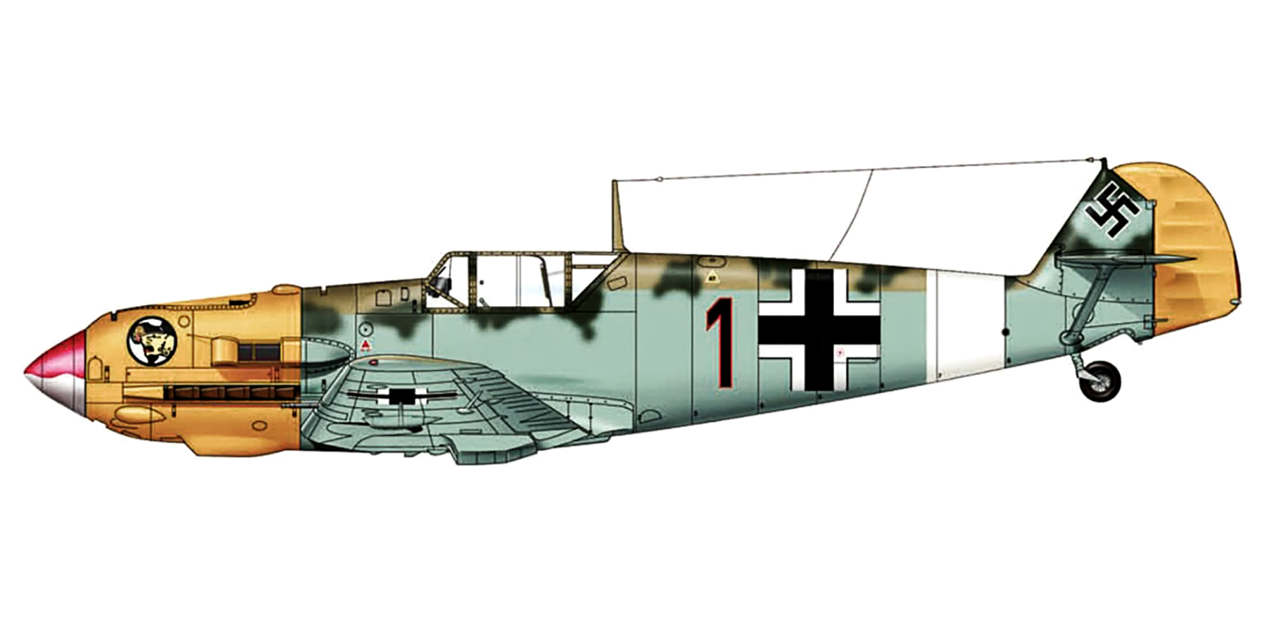 Messerschmitt Bf 109E7Trop 2.JG27 Black 1 Fritz Keller North Africa 1941 0C