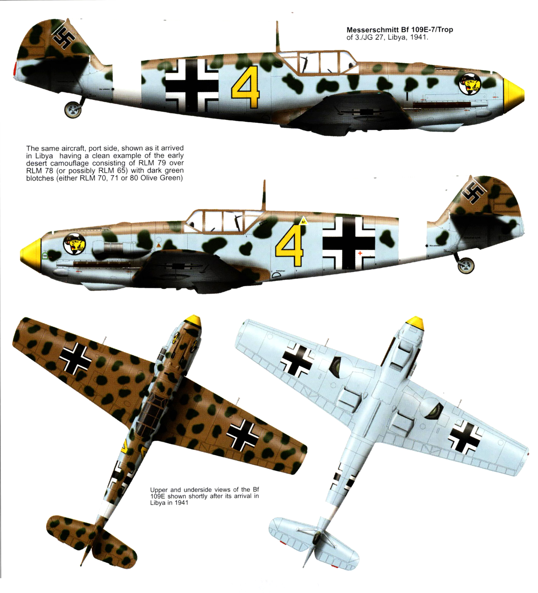 Messerschmitt Bf 109E7Trop 3.JG27 Yellow 4 Libya 1941 0C