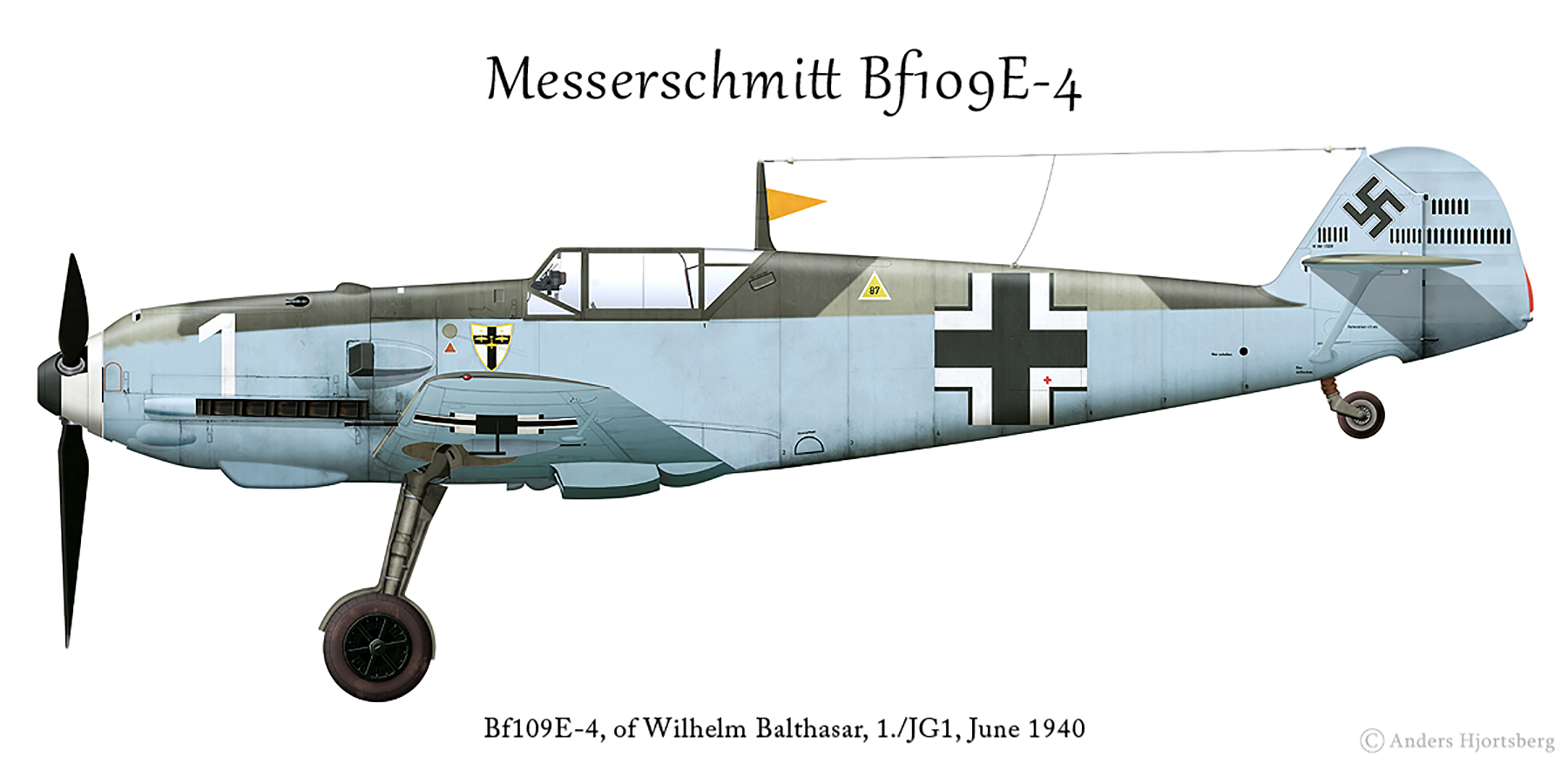 Messerschmitt Bf 109E4 1.JG3 White 1 Wilhelm Balthasar WNr 1559 Jun 1940 0A