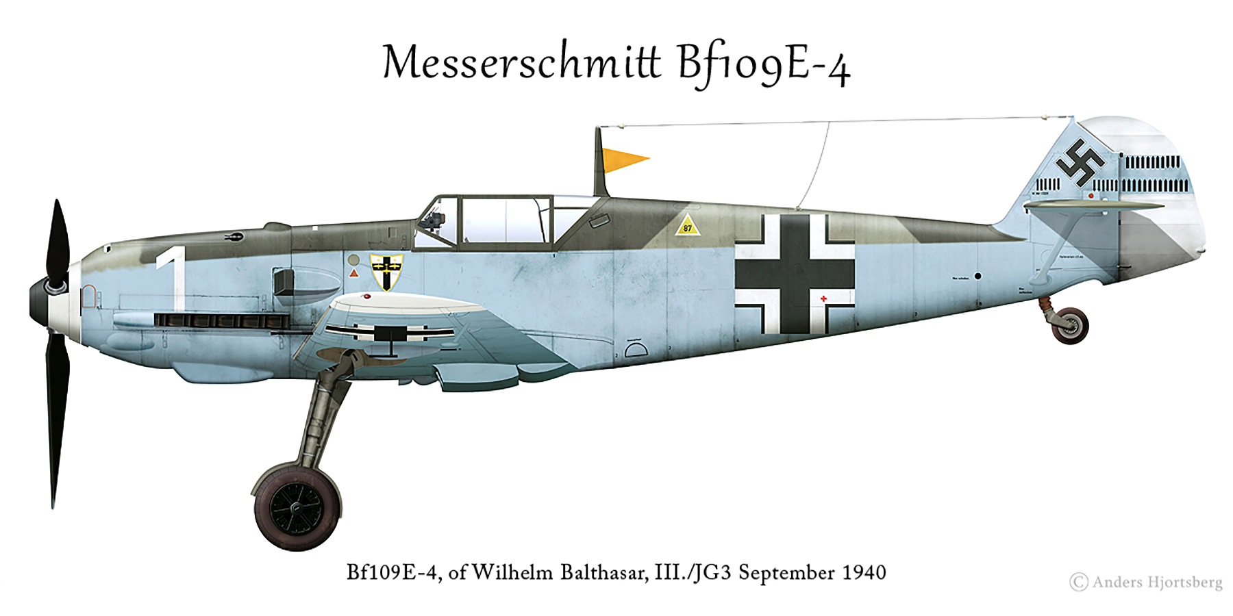 Messerschmitt Bf 109E4 7.JG3 White 1 Wilhelm Balthasar WNr 1559 Sep 1940 0A