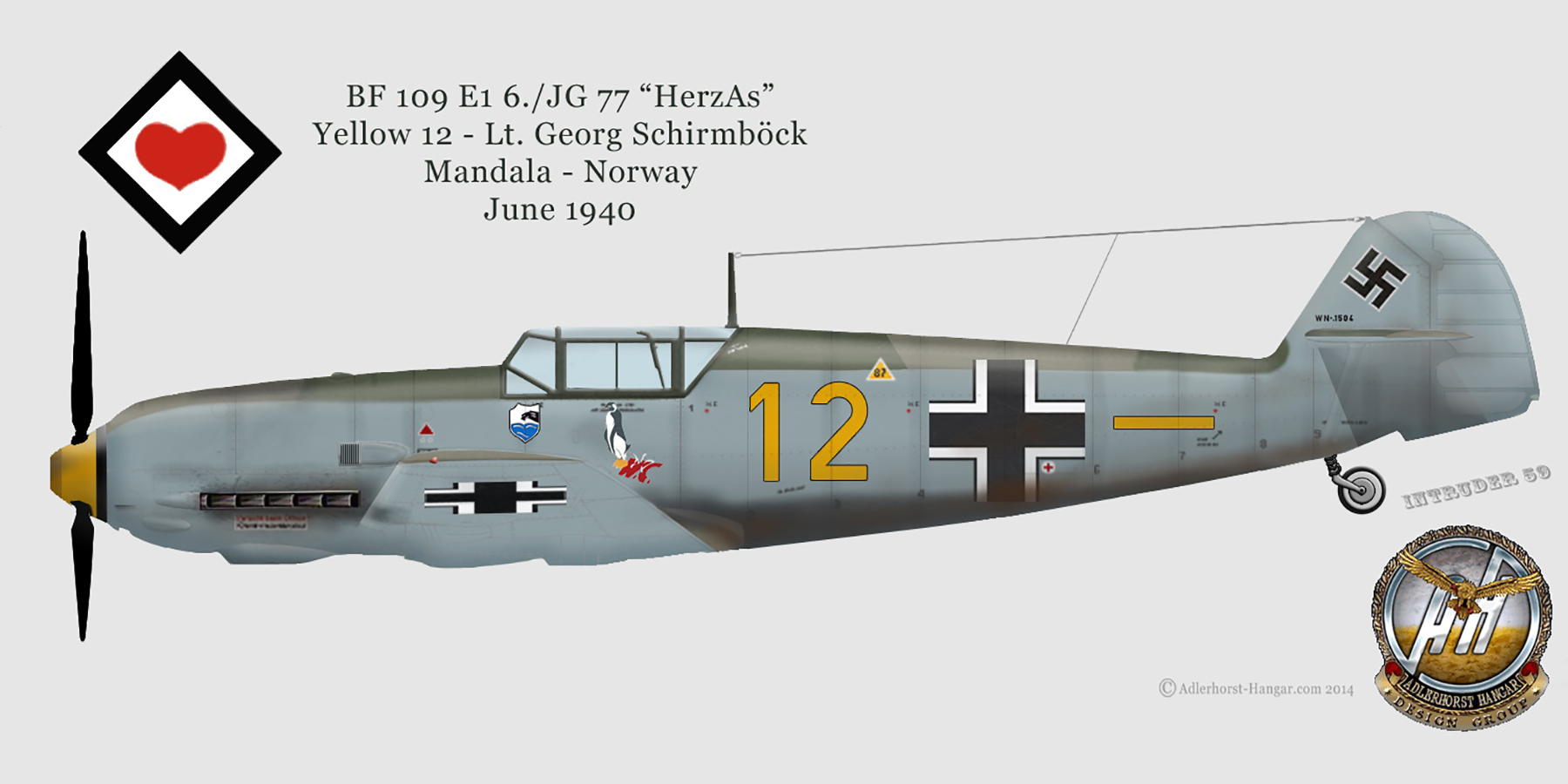 Messerschmitt Bf 109E1 6.JG77 Yellow 12 Georg Schirmbock Mandala Norway Jun 1940 0A