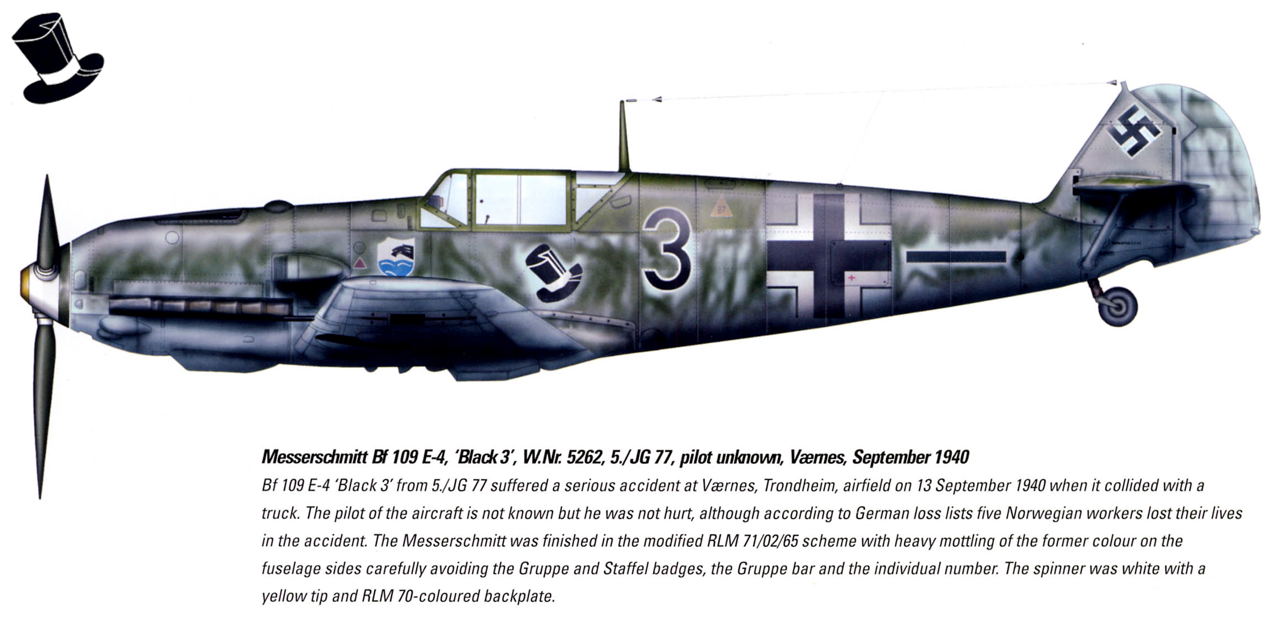 Messerschmitt Bf 109E4 5.JG77 Black 3 Erich Friedrich WNr 5262 Vaernes Norway 13th Sep 1940 0A