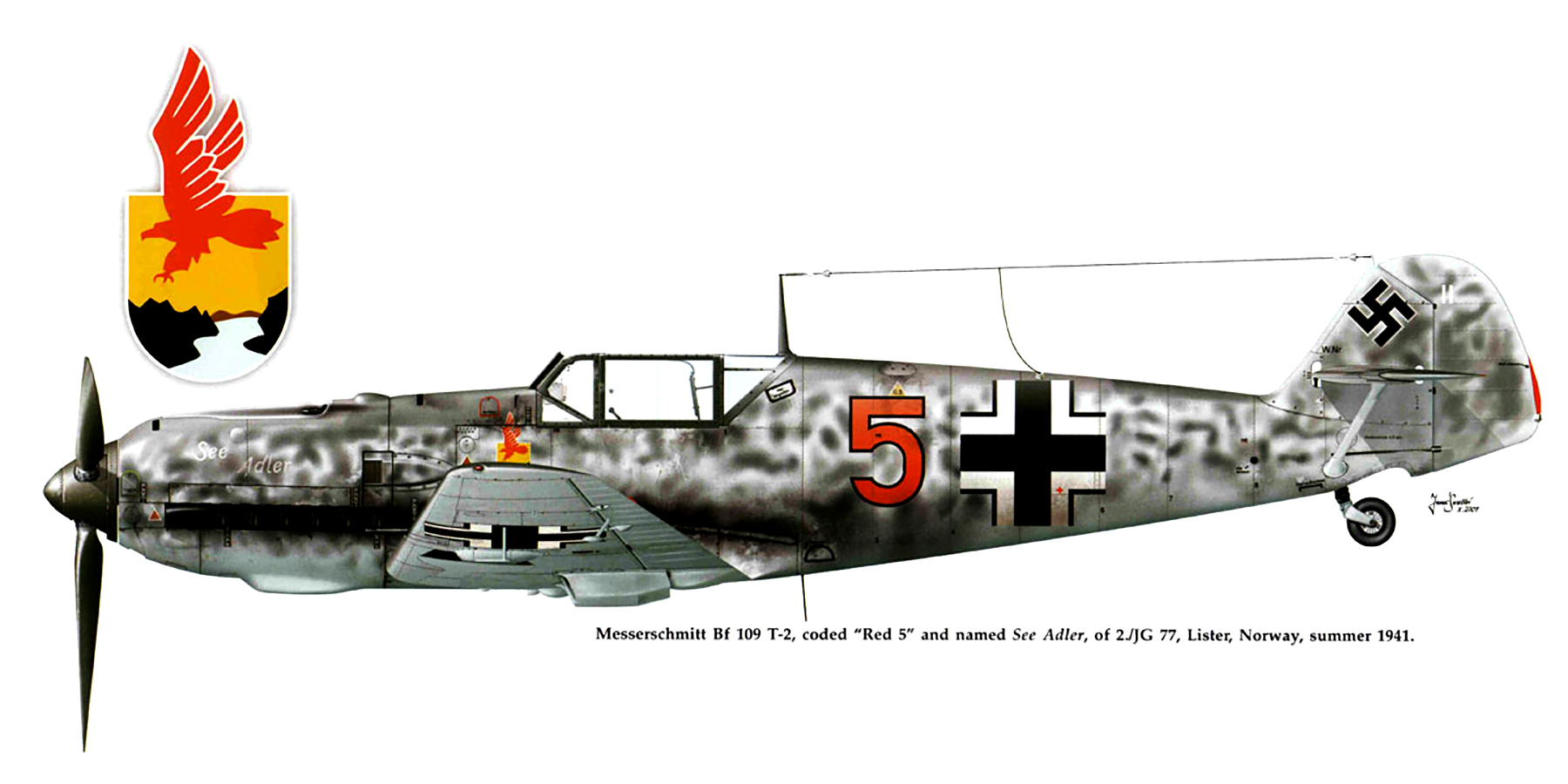 Messerschmitt Bf 109T2 2.JG77 Red 5 See Adler Lister Norway 1941 0A