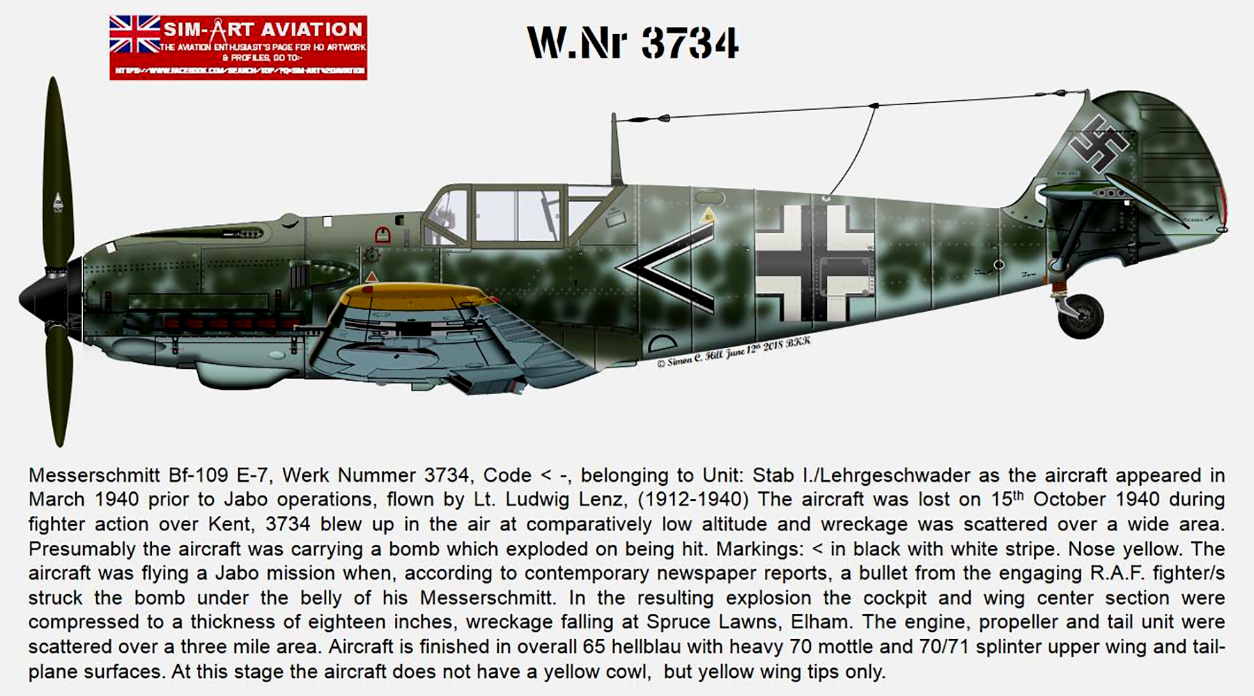 Messerschmitt Bf 109E7 Stab I.LG2 Lenz WNr 3734 shot down Kent 1940 0A