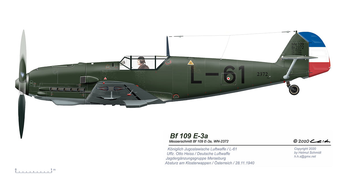 Messerschmitt Bf 109E3 L61 WNr 2372 Yugoslavia 7th Apr 1941 by Heli Schmidt 0C