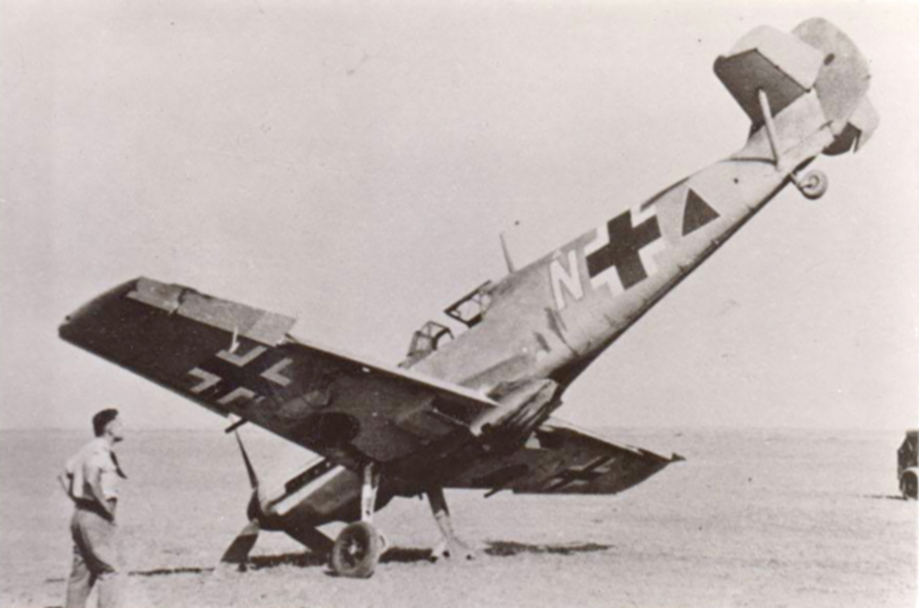 Messerschmitt Bf 109E4B 1.SchG1 White N triangle landing mishap eBay 01