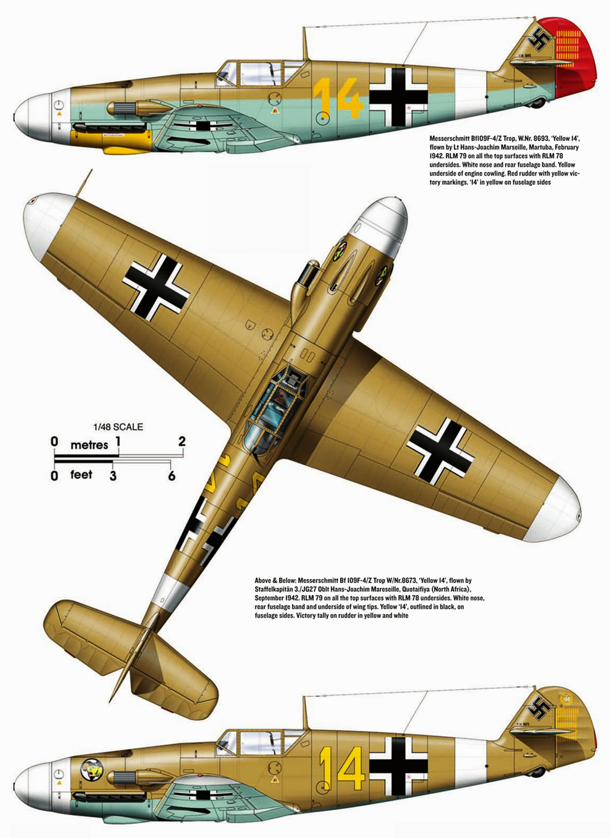 Messerschmitt Bf 109F4Trop 3.JG27 Yellow 14 Hans Joachim Marseille WNr 8693 Feb 1942 0A
