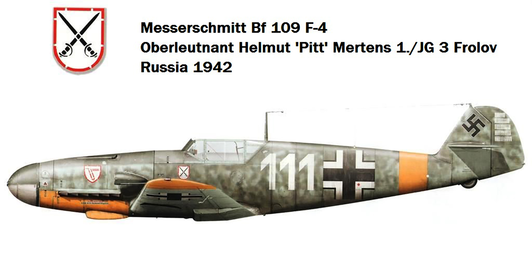 Messerschmitt Bf 109F4 1.JG3 White 111 Helmut Mertens Frolov Russia 1942 by Claes Sundin 0A