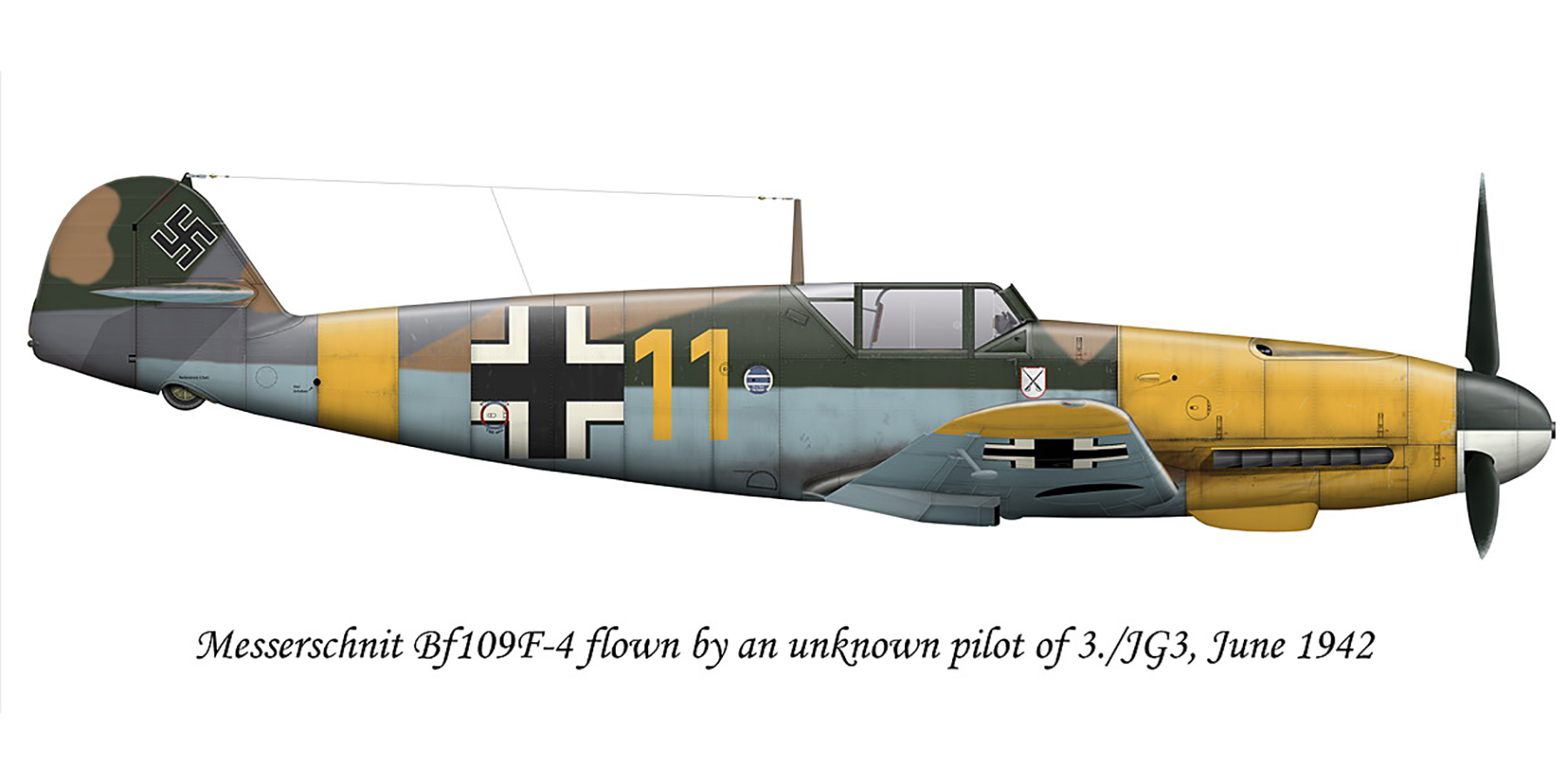 Messerschmitt Bf 109F4 3.JG3 Yellow 11 unknown pilot Charkow Rogan Russia June 1942 0A